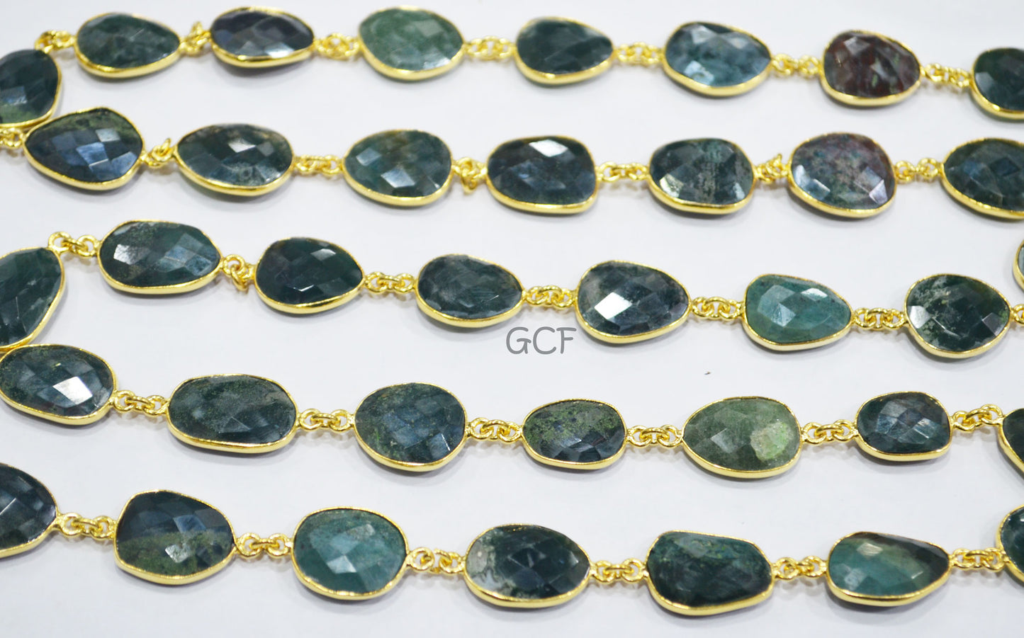 Mystic Red Green Blood Stone Faceted Free Form Connector Chain ,Red Green Blood Stone Bezel Link Chain ,12x15 - 15x17 mm ,6903