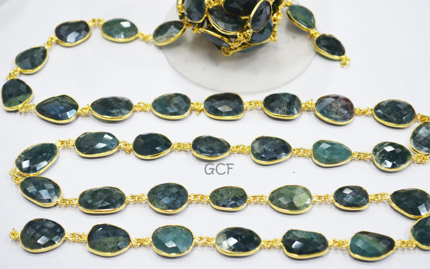 Mystic Red Green Blood Stone Faceted Free Form Connector Chain ,Red Green Blood Stone Bezel Link Chain ,12x15 - 15x17 mm ,6903