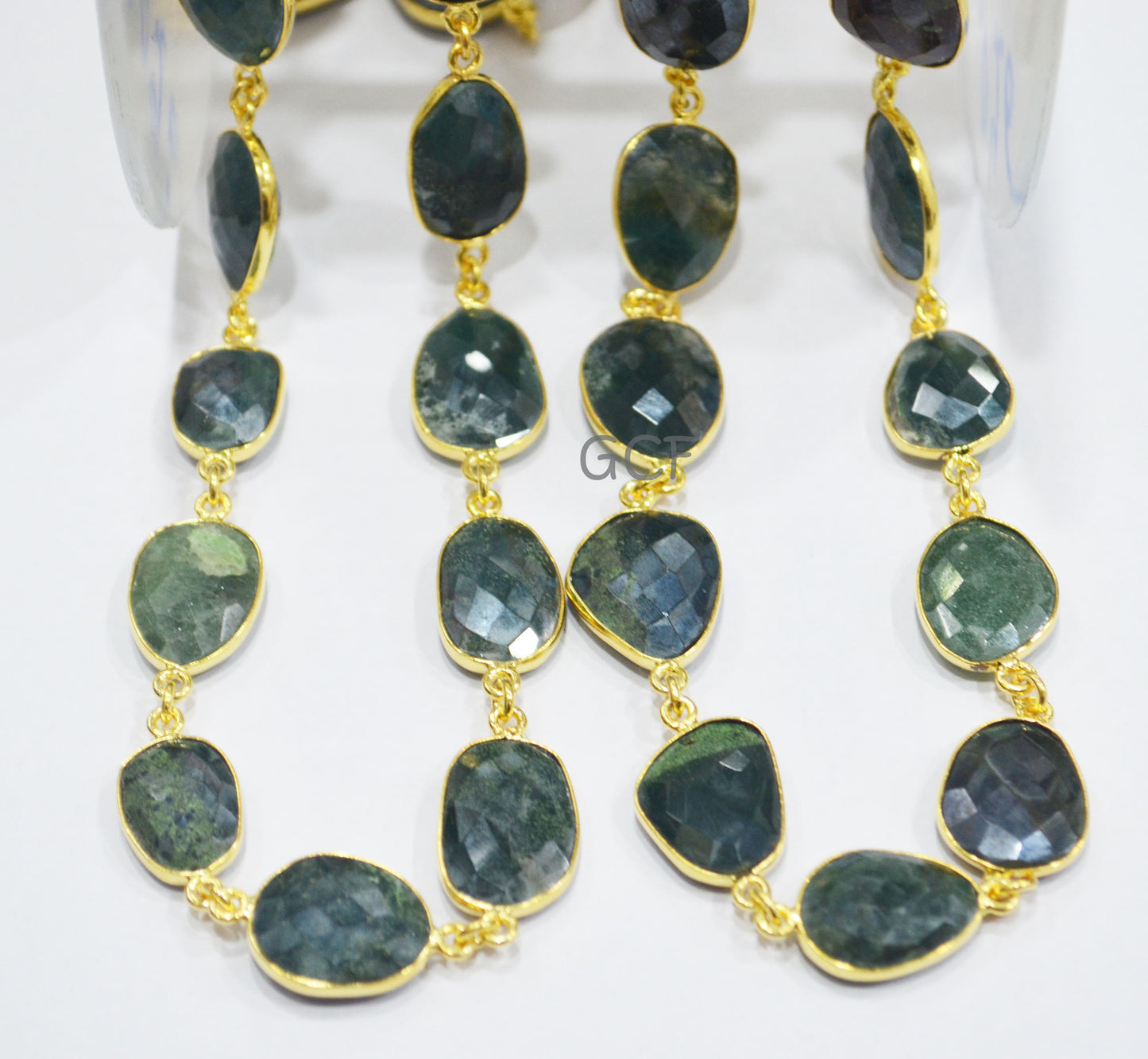 Mystic Red Green Blood Stone Faceted Free Form Connector Chain ,Red Green Blood Stone Bezel Link Chain ,12x15 - 15x17 mm ,6903