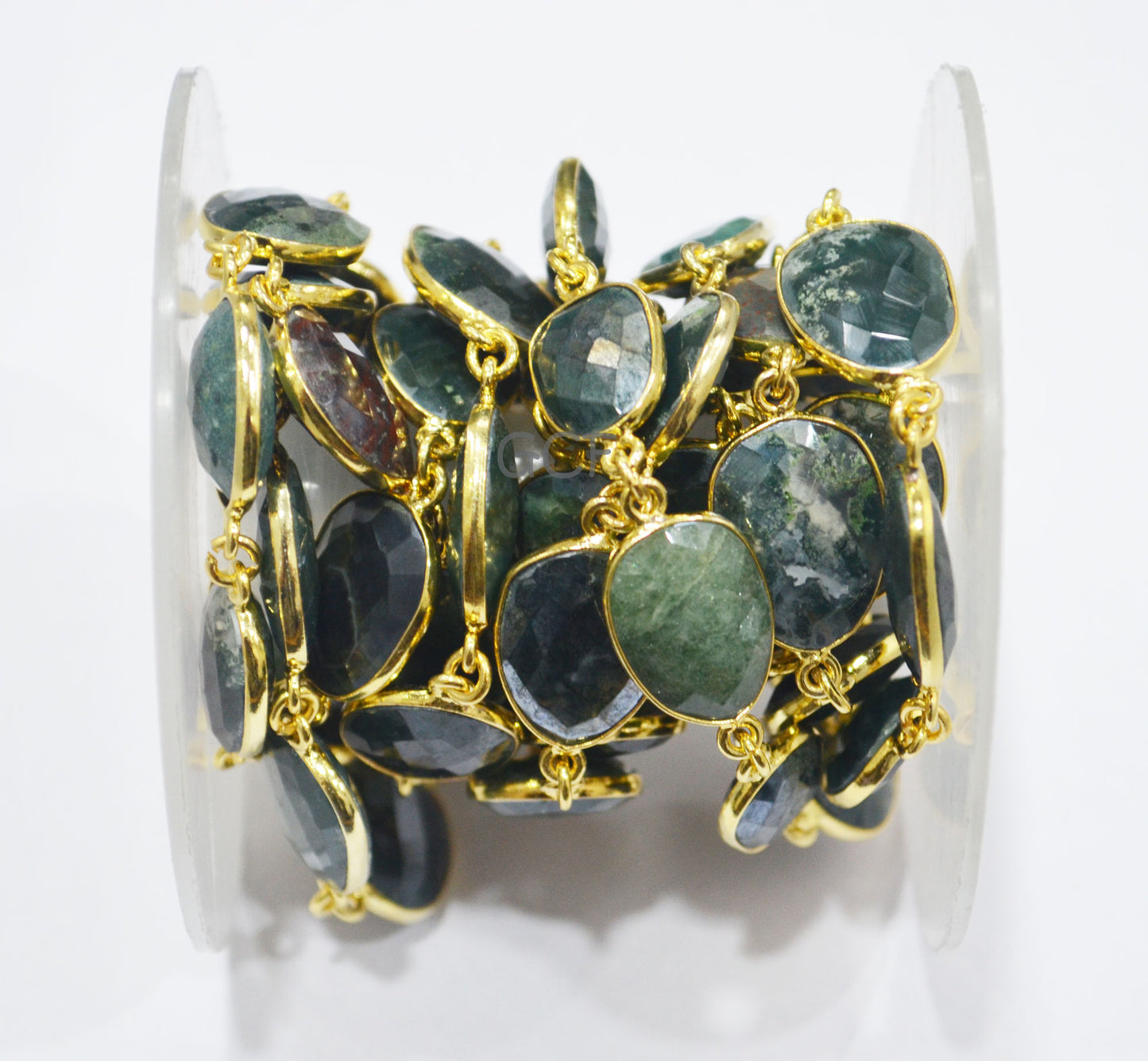 Mystic Red Green Blood Stone Faceted Free Form Connector Chain ,Red Green Blood Stone Bezel Link Chain ,12x15 - 15x17 mm ,6903