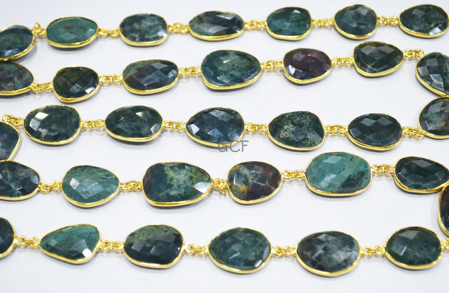 Mystic Red Green Blood Stone Faceted Free Form Connector Chain ,Red Green Blood Stone Bezel Link Chain ,15x17 - 17x22 mm ,6904