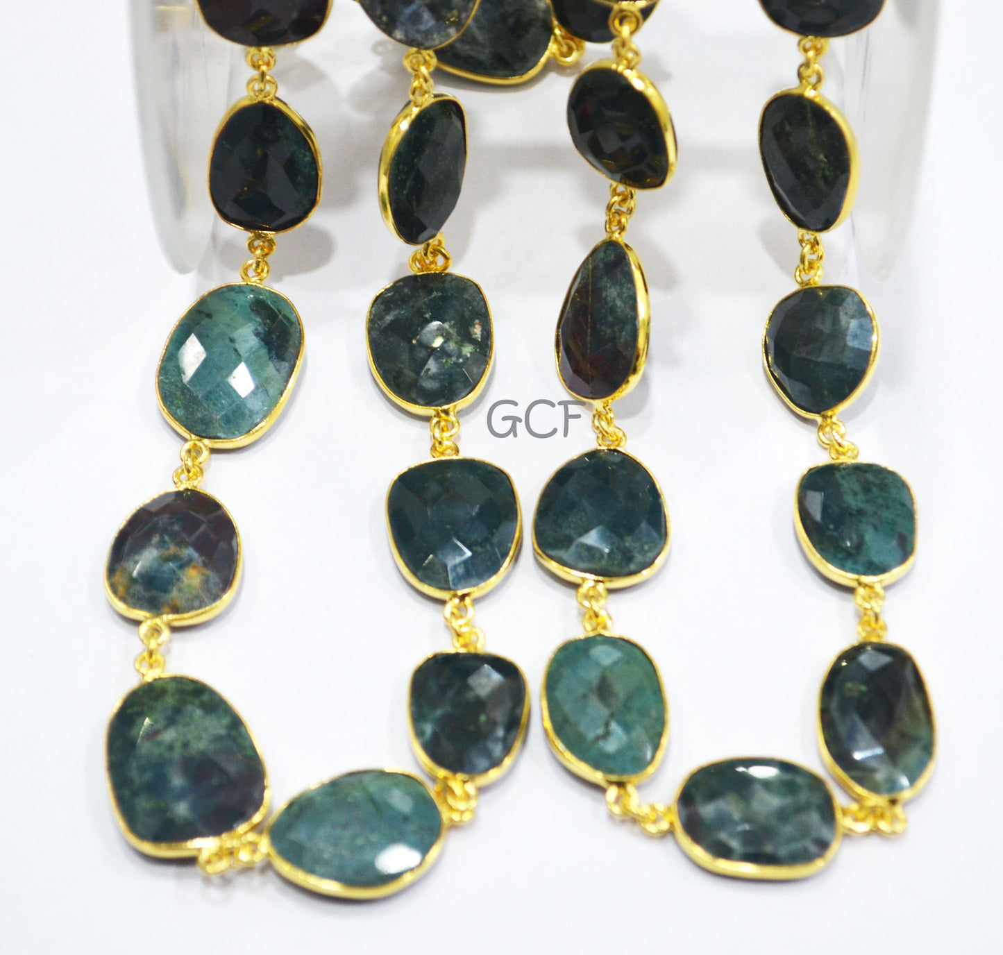 Mystic Red Green Blood Stone Faceted Free Form Connector Chain ,Red Green Blood Stone Bezel Link Chain ,15x17 - 17x22 mm ,6904