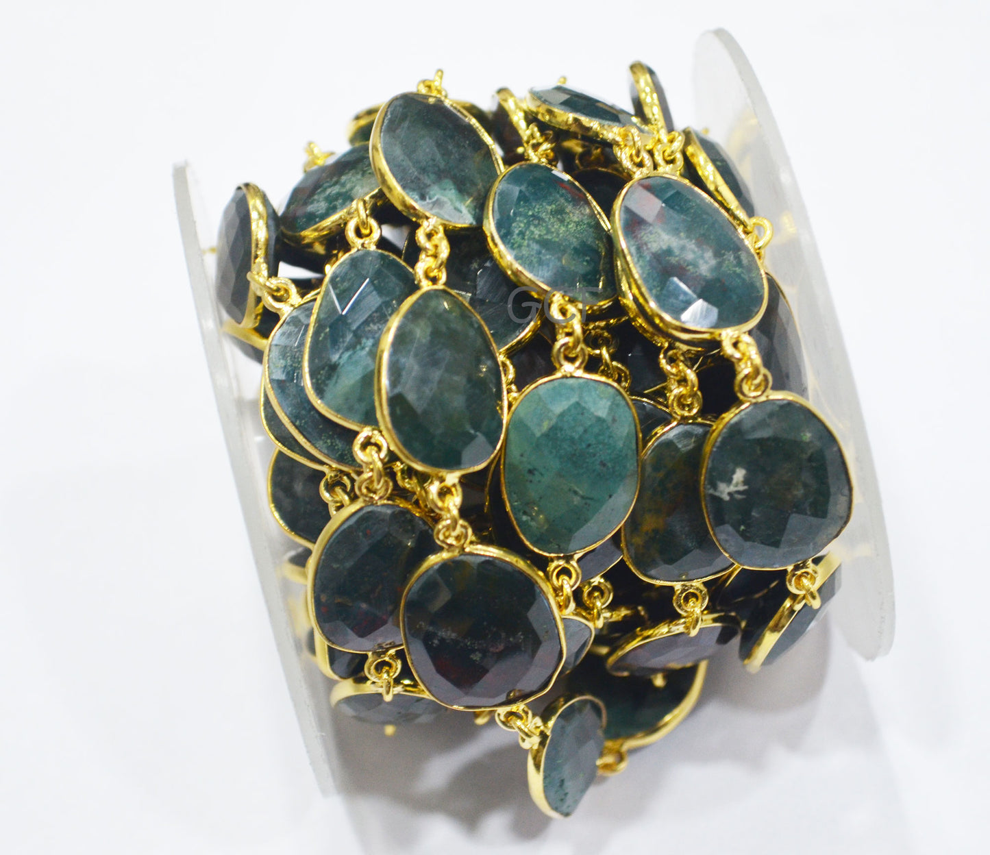 Mystic Red Green Blood Stone Faceted Free Form Connector Chain ,Red Green Blood Stone Bezel Link Chain ,15x17 - 17x22 mm ,6904