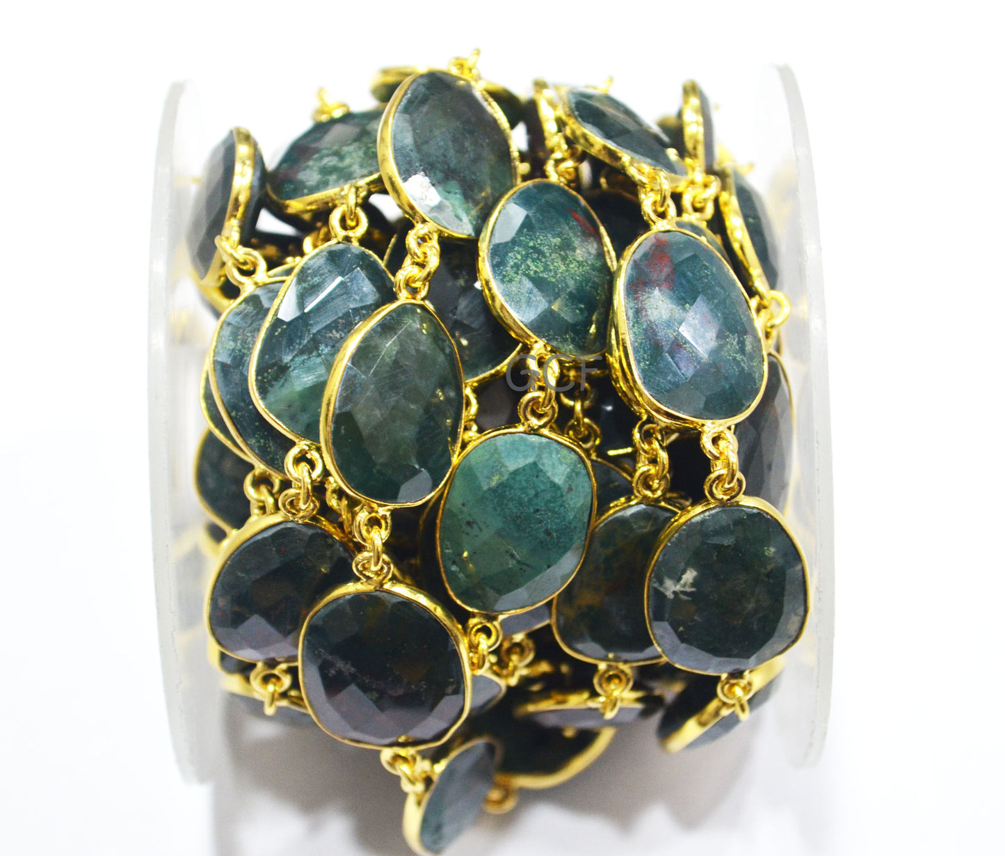 Mystic Red Green Blood Stone Faceted Free Form Connector Chain ,Red Green Blood Stone Bezel Link Chain ,15x17 - 17x22 mm ,6904