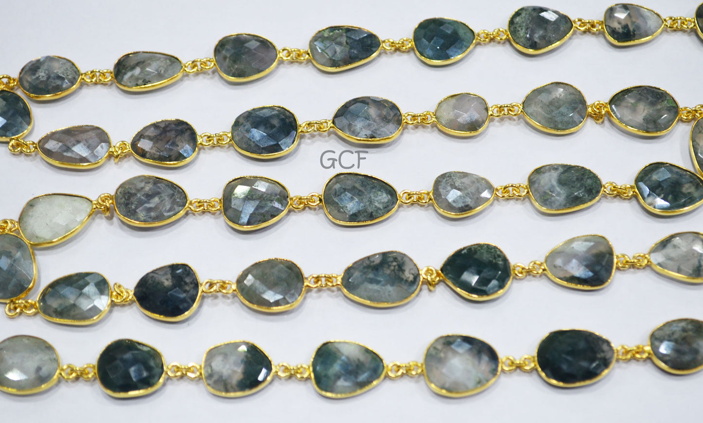 Mystic Moss Ocean Agate Faceted Free Form Connector Chain , Moss Ocean Agate Slice Bezel Link Chain , 11x14 - 14x17 mm , 6905