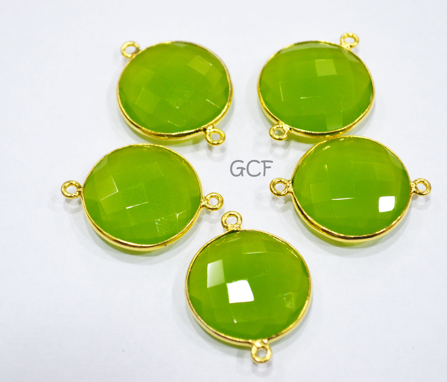 Parrot Green Hydro Glass Coin Shape Double Bail Connector , Parrot Green Hydro Glass Faceted Connector , Sold By Piece , 21 mm , RB-6907