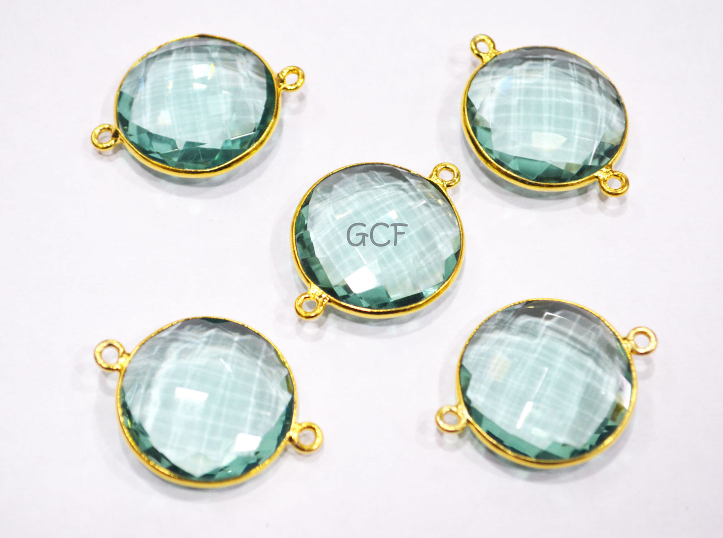 Green Amethyst Hydro Glass Coin Shape Double Bail Connector , Green Amethyst Hydro Glass Faceted Connector , Sold By Piece , 21 mm , RB-6908