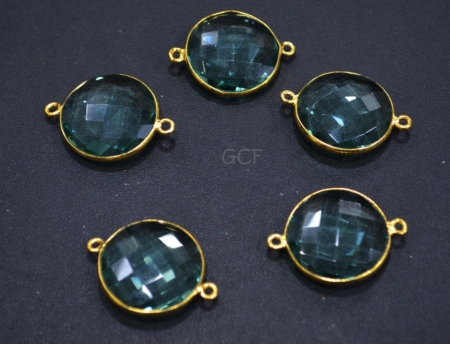 Green Amethyst Hydro Glass Coin Shape Double Bail Connector , Green Amethyst Hydro Glass Faceted Connector , Sold By Piece , 21 mm , RB-6908