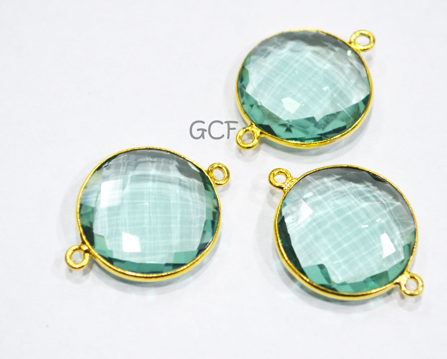 Green Amethyst Hydro Glass Coin Shape Double Bail Connector , Green Amethyst Hydro Glass Faceted Connector , Sold By Piece , 21 mm , RB-6908