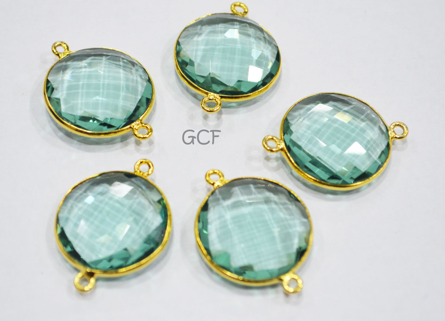 Green Amethyst Hydro Glass Coin Shape Double Bail Connector , Green Amethyst Hydro Glass Faceted Connector , Sold By Piece , 21 mm , RB-6908