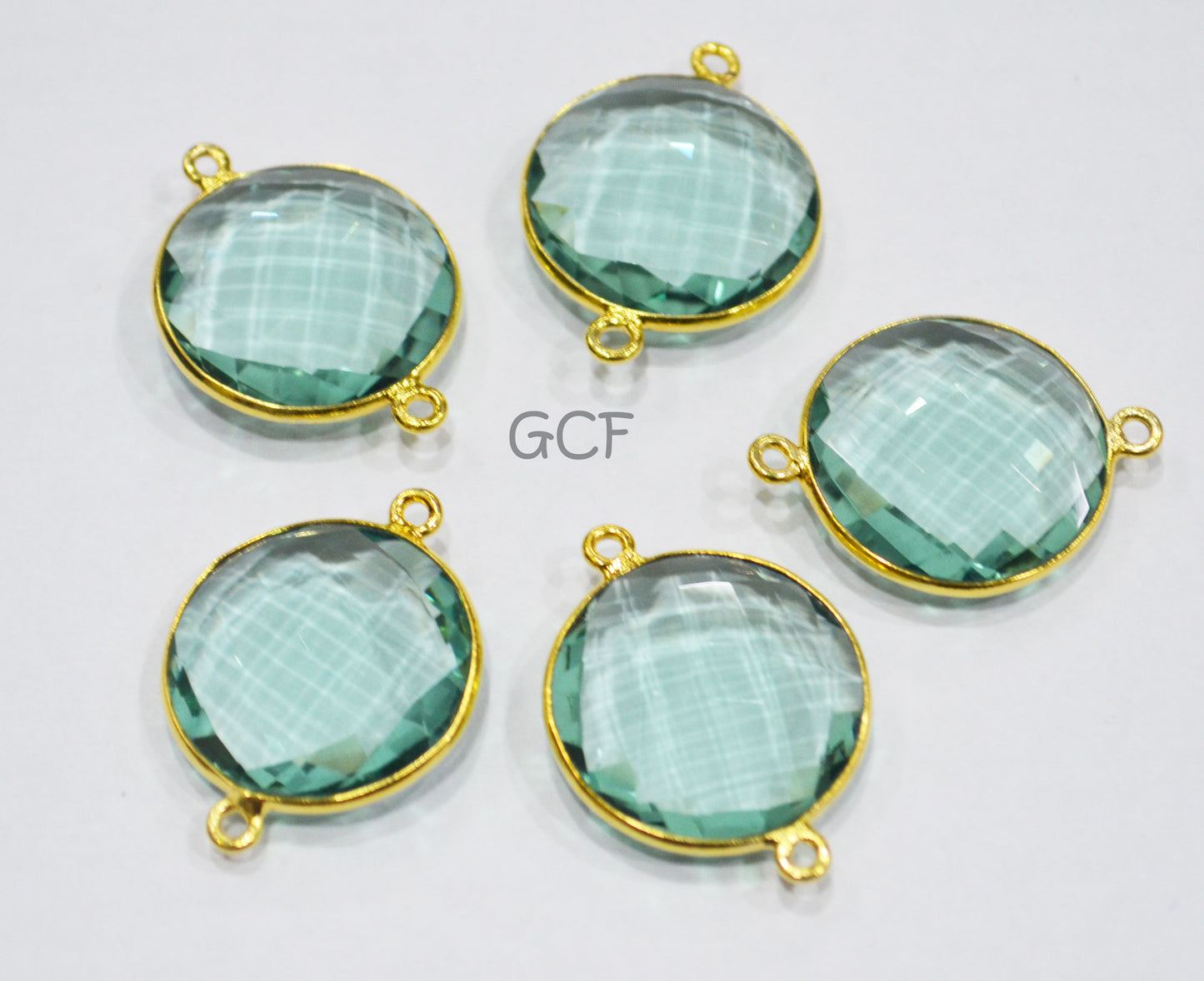 Green Amethyst Hydro Glass Coin Shape Double Bail Connector , Green Amethyst Hydro Glass Faceted Connector , Sold By Piece , 21 mm , RB-6908