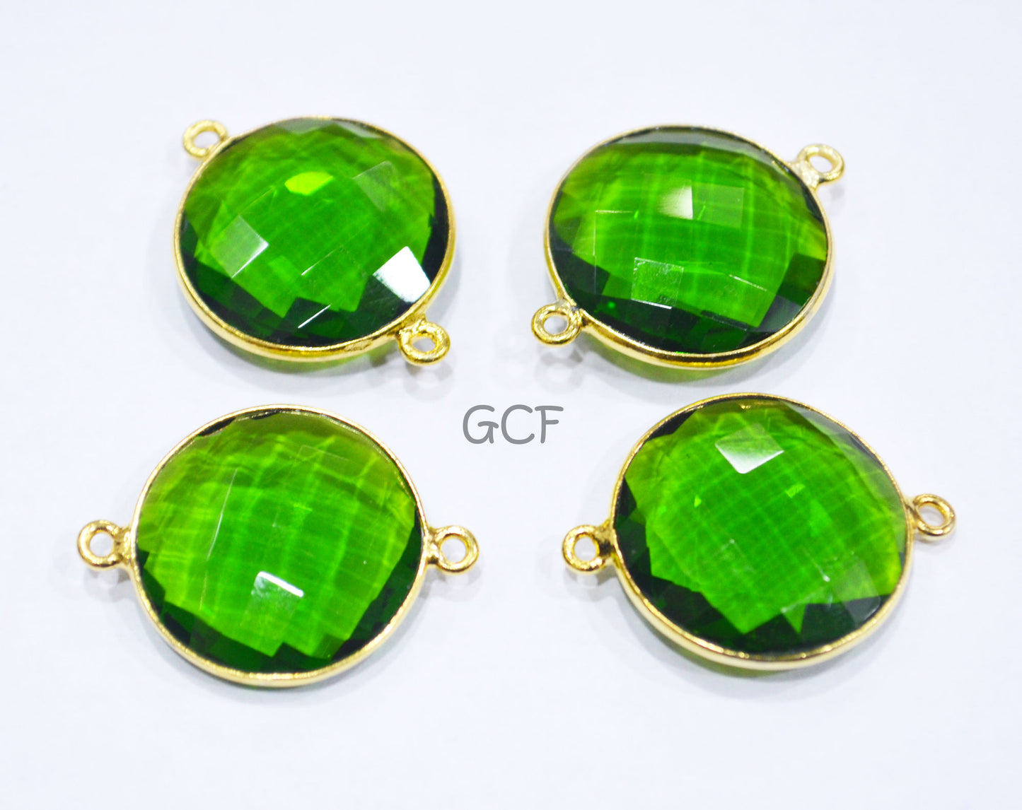 Chrome Green Hydro Glass Coin Shape Double Bail Connector , Chrome Green Hydro Glass Faceted Connector , Sold By Piece , 21 mm , RB-6909