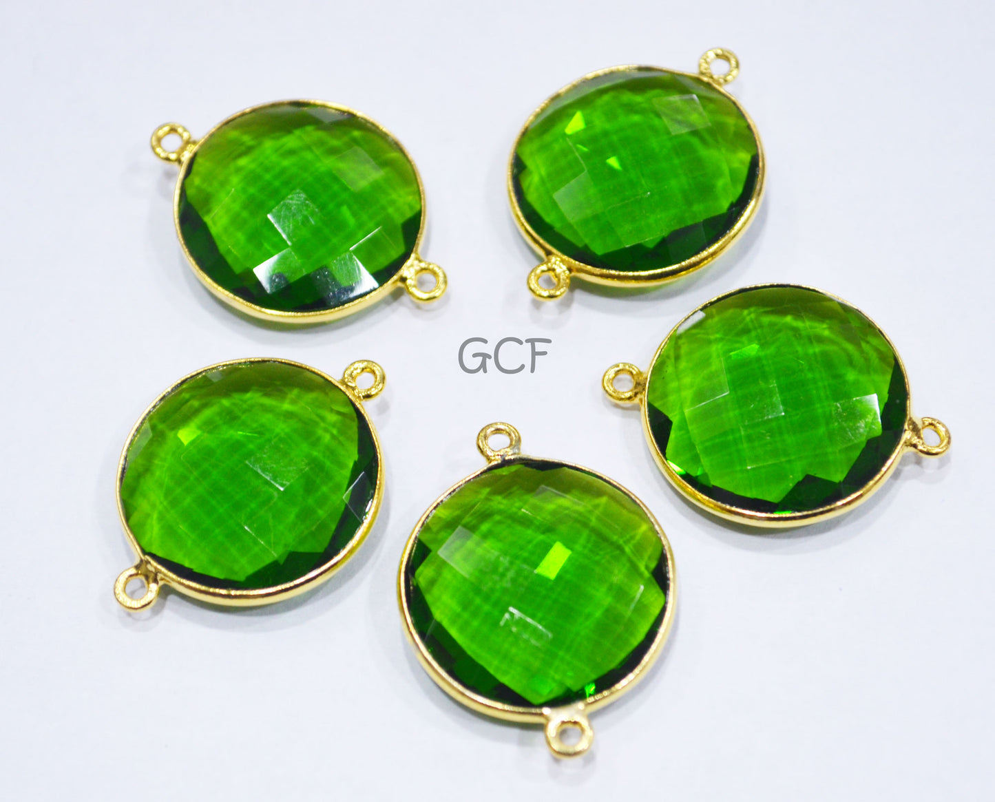Chrome Green Hydro Glass Coin Shape Double Bail Connector , Chrome Green Hydro Glass Faceted Connector , Sold By Piece , 21 mm , RB-6909