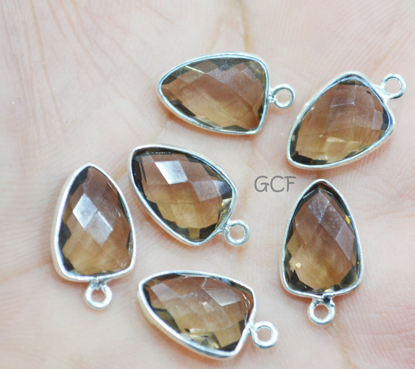 Smoky Hydro Glass Trillion Shape Single Bail Connector , Smoky Hydro Glass Faceted Connector , Sold By Piece , 10x14 mm , RB-6910