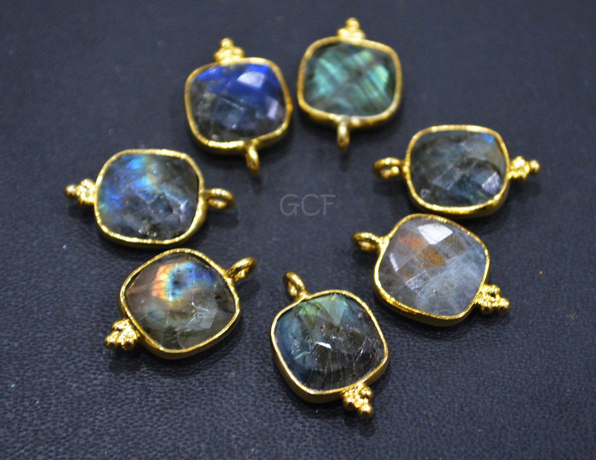Flashy Labradorite Faceted Cushion Shape Connector , Labradorite Single Bail Bezel Connector , Sold By Piece , 11 mm , RB-6911