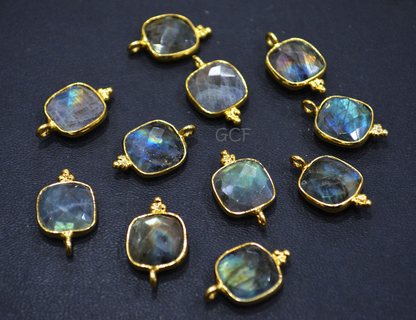 Flashy Labradorite Faceted Cushion Shape Connector , Labradorite Single Bail Bezel Connector , Sold By Piece , 11 mm , RB-6911
