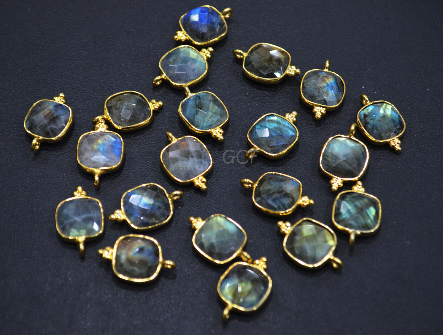 Flashy Labradorite Faceted Cushion Shape Connector , Labradorite Single Bail Bezel Connector , Sold By Piece , 11 mm , RB-6911