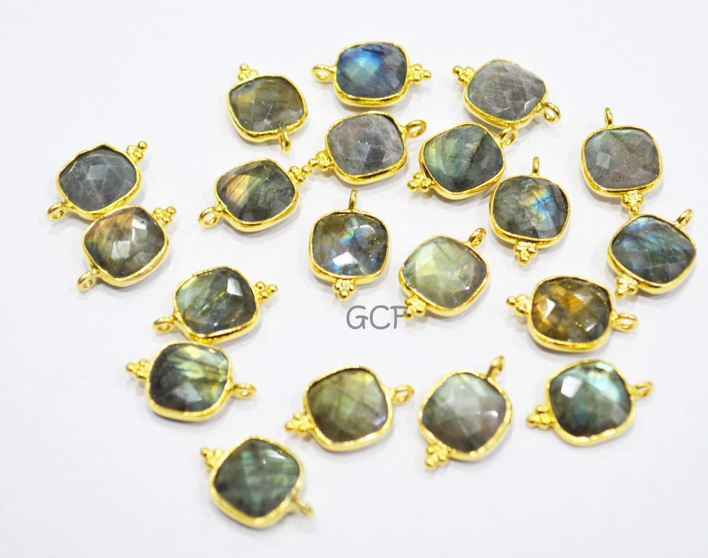 Flashy Labradorite Faceted Cushion Shape Connector , Labradorite Single Bail Bezel Connector , Sold By Piece , 11 mm , RB-6911