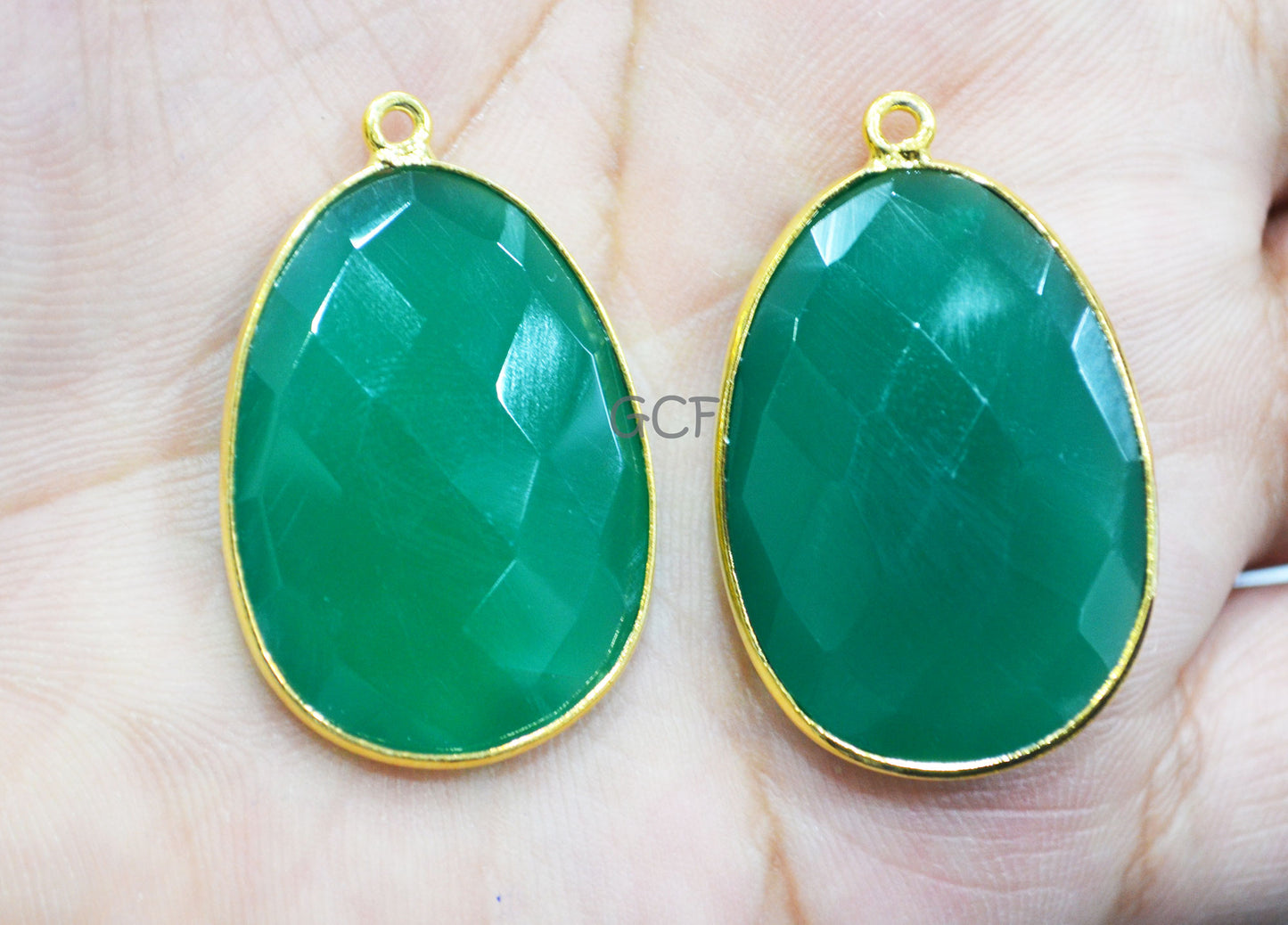 Green Onyx Faceted Egg Shape Single Bail Connector , Green Onyx Egg Shape Bezel Connector , Sold By Piece , 22x31 mm , RB-6912