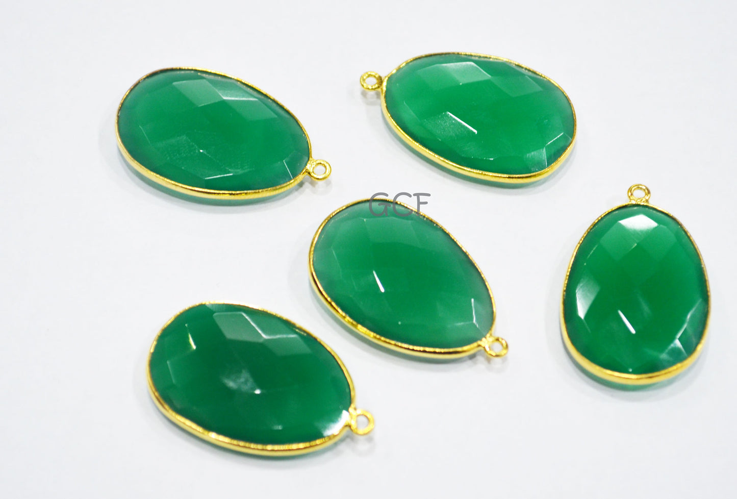 Green Onyx Faceted Egg Shape Single Bail Connector , Green Onyx Egg Shape Bezel Connector , Sold By Piece , 22x31 mm , RB-6912