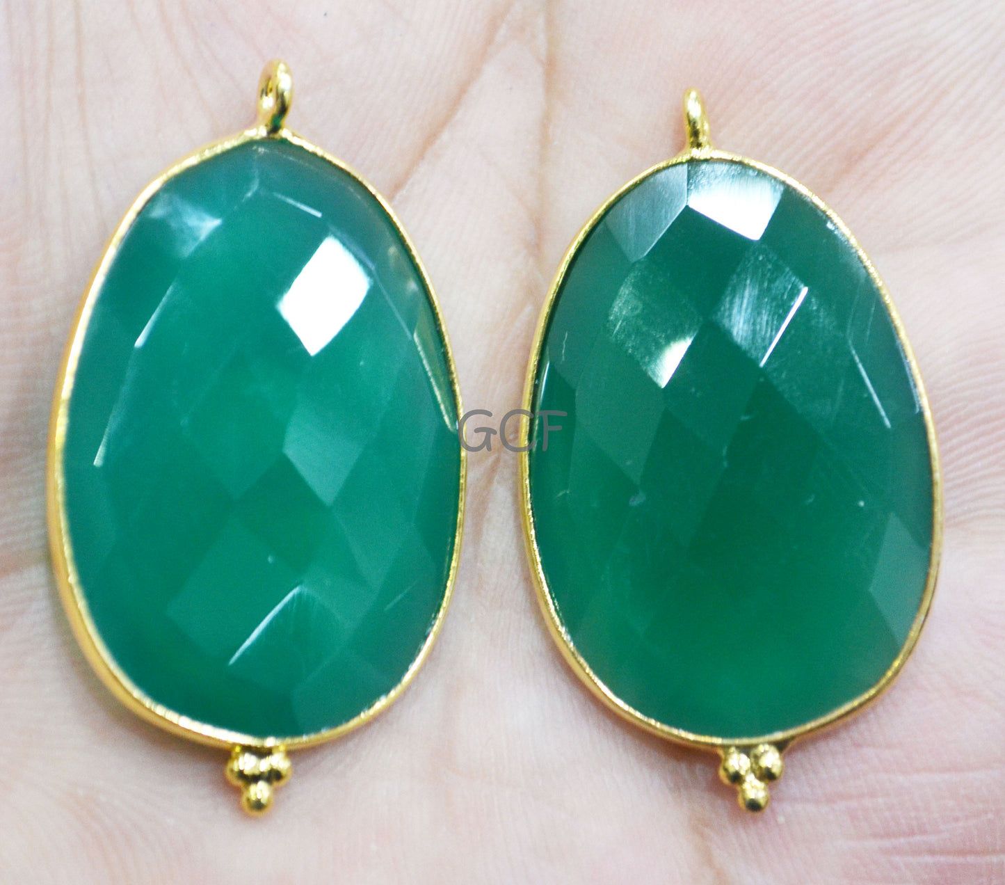 Green Onyx Faceted Egg Shape Single Bail Connector , Green Onyx Egg Shape Bezel Connector , Sold By Piece , 22x34 mm , RB-6913