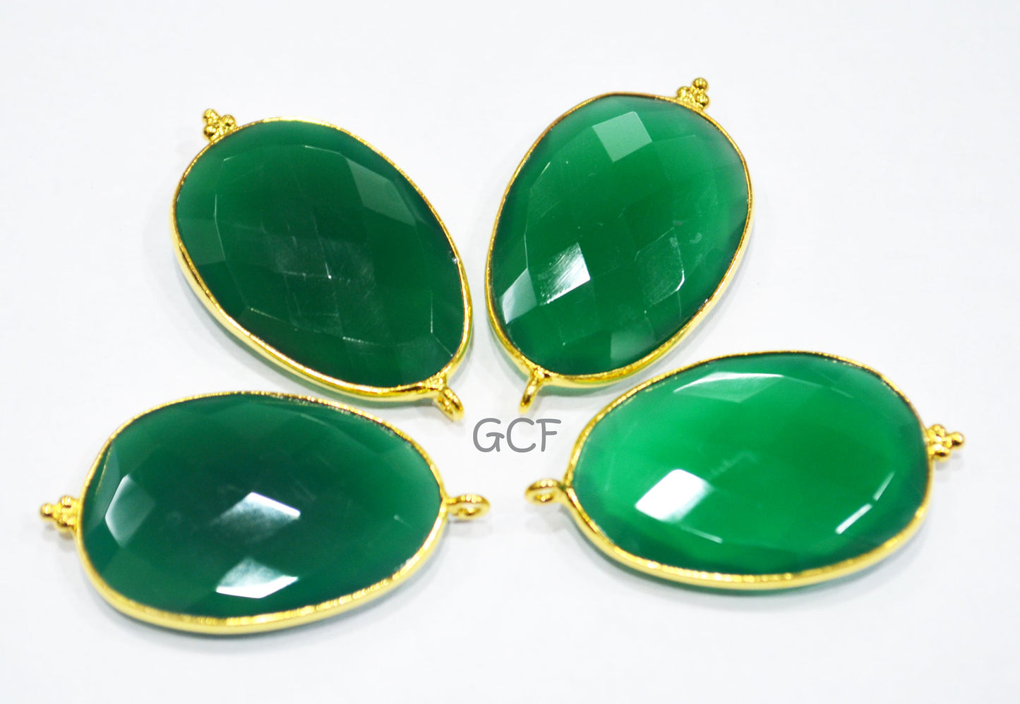 Green Onyx Faceted Egg Shape Single Bail Connector , Green Onyx Egg Shape Bezel Connector , Sold By Piece , 22x34 mm , RB-6913
