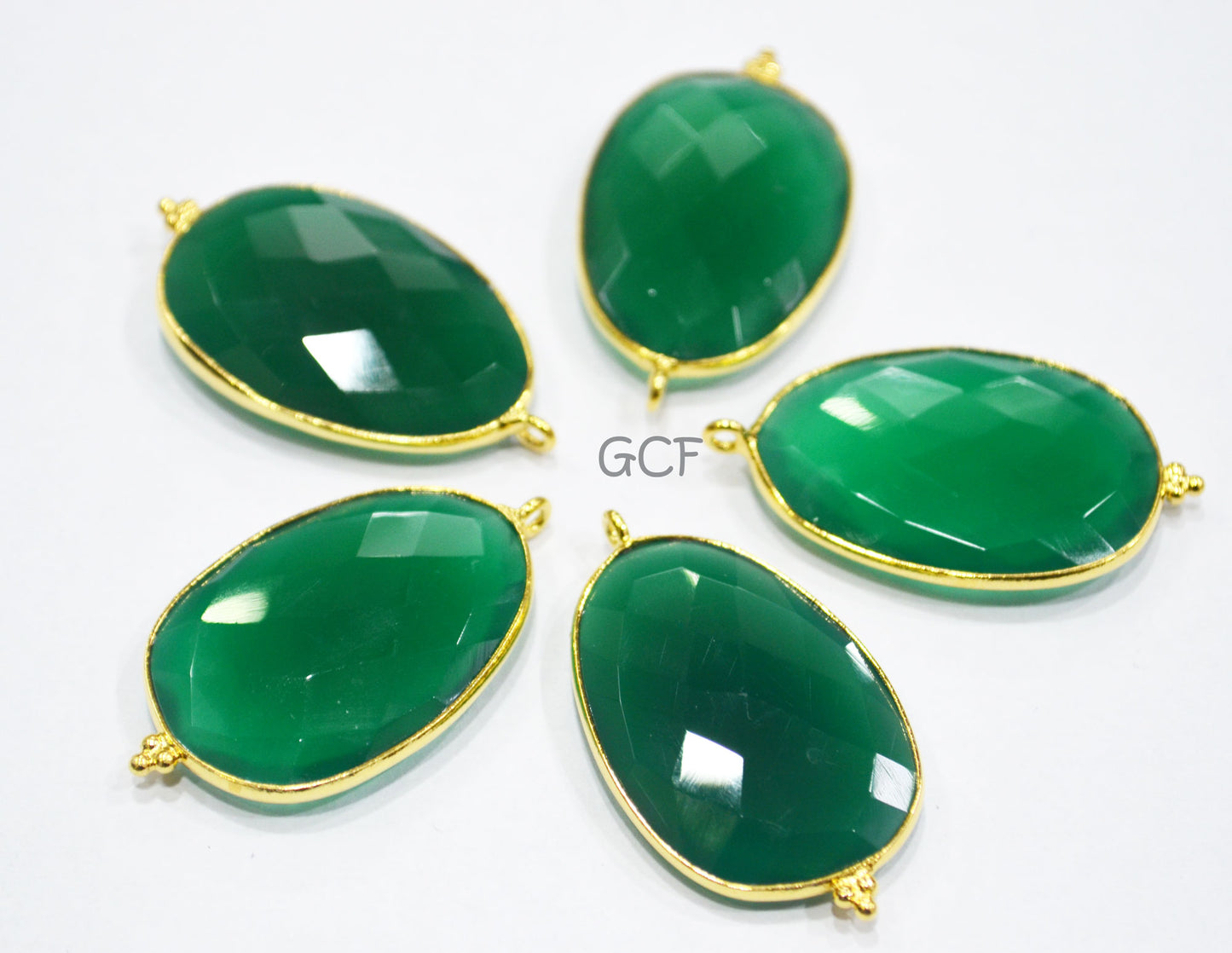 Green Onyx Faceted Egg Shape Single Bail Connector , Green Onyx Egg Shape Bezel Connector , Sold By Piece , 22x34 mm , RB-6913