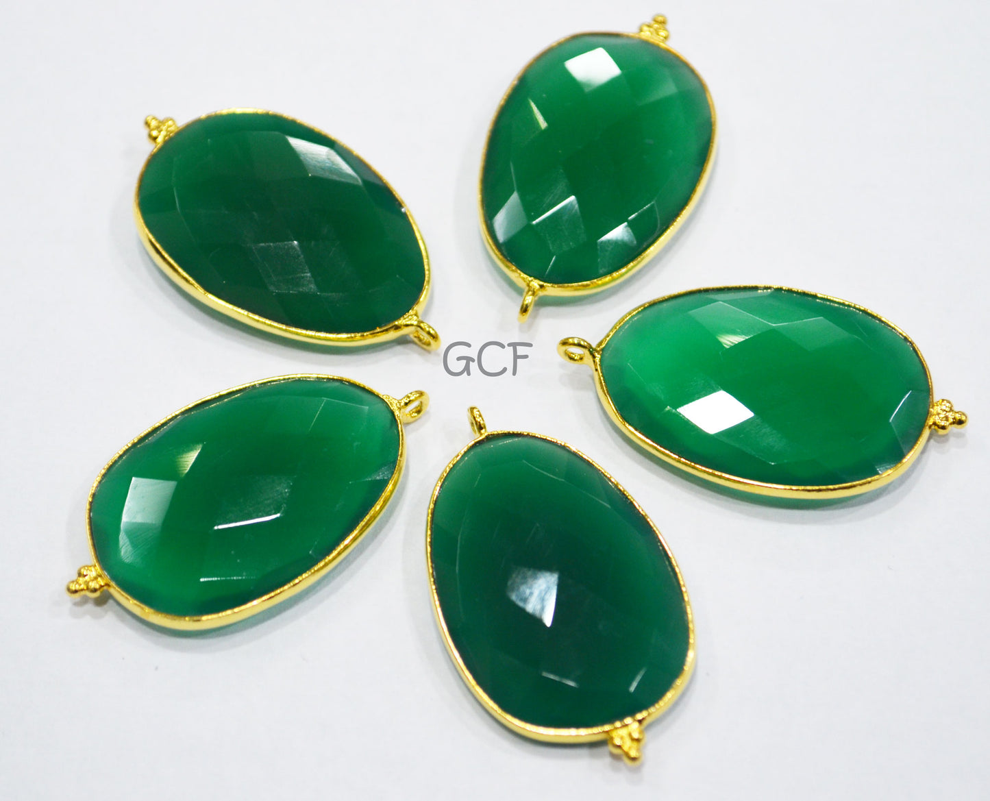 Green Onyx Faceted Egg Shape Single Bail Connector , Green Onyx Egg Shape Bezel Connector , Sold By Piece , 22x34 mm , RB-6913