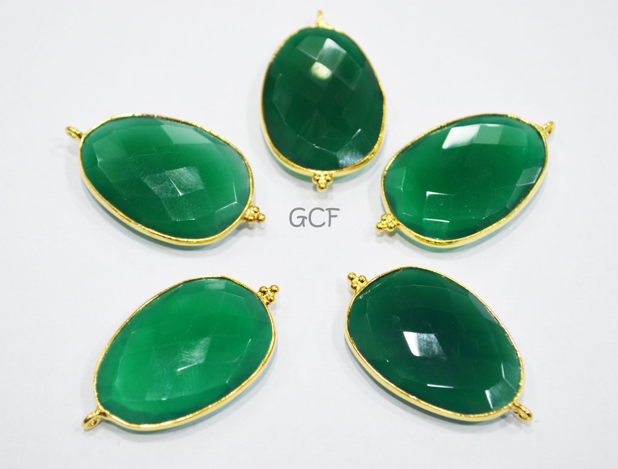 Green Onyx Faceted Egg Shape Single Bail Connector , Green Onyx Egg Shape Bezel Connector , Sold By Piece , 22x34 mm , RB-6913