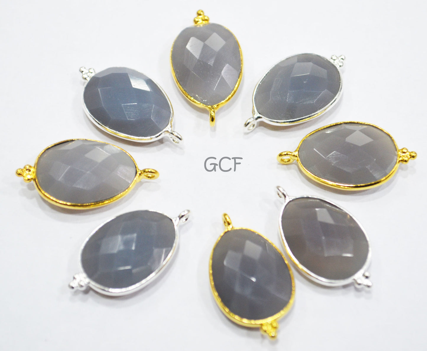 Gray Chalcedony Faceted Egg Shape Single Bail Connector , Gray Chalcedony Egg Shape Bezel Connector , Sold By Piece , 14x21 mm , RB-6914