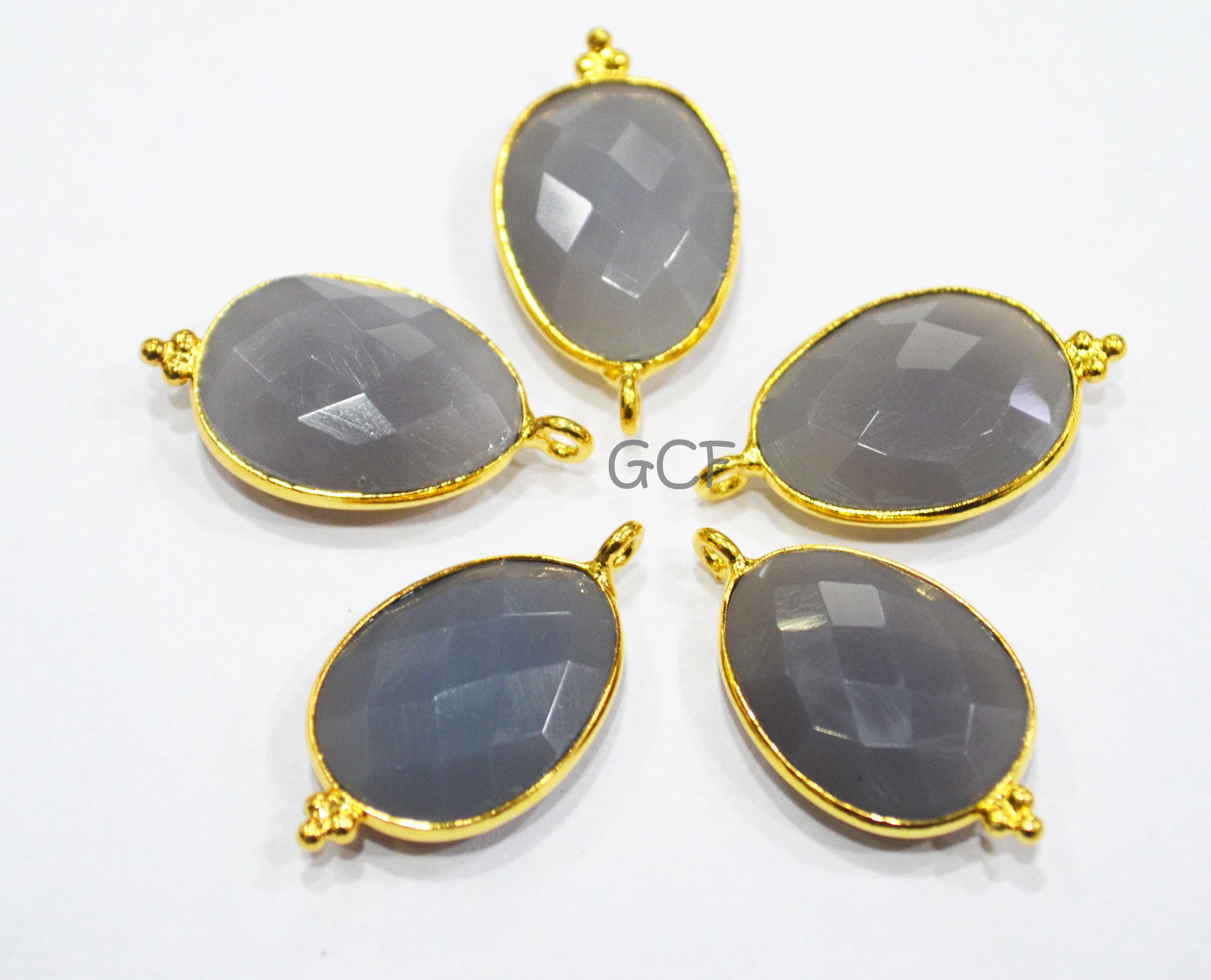 Gray Chalcedony Faceted Egg Shape Single Bail Connector , Gray Chalcedony Egg Shape Bezel Connector , Sold By Piece , 14x21 mm , RB-6914