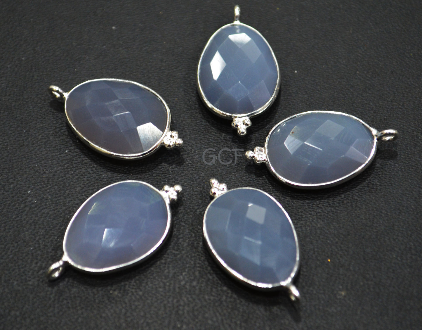 Gray Chalcedony Faceted Egg Shape Single Bail Connector , Gray Chalcedony Egg Shape Bezel Connector , Sold By Piece , 14x21 mm , RB-6914