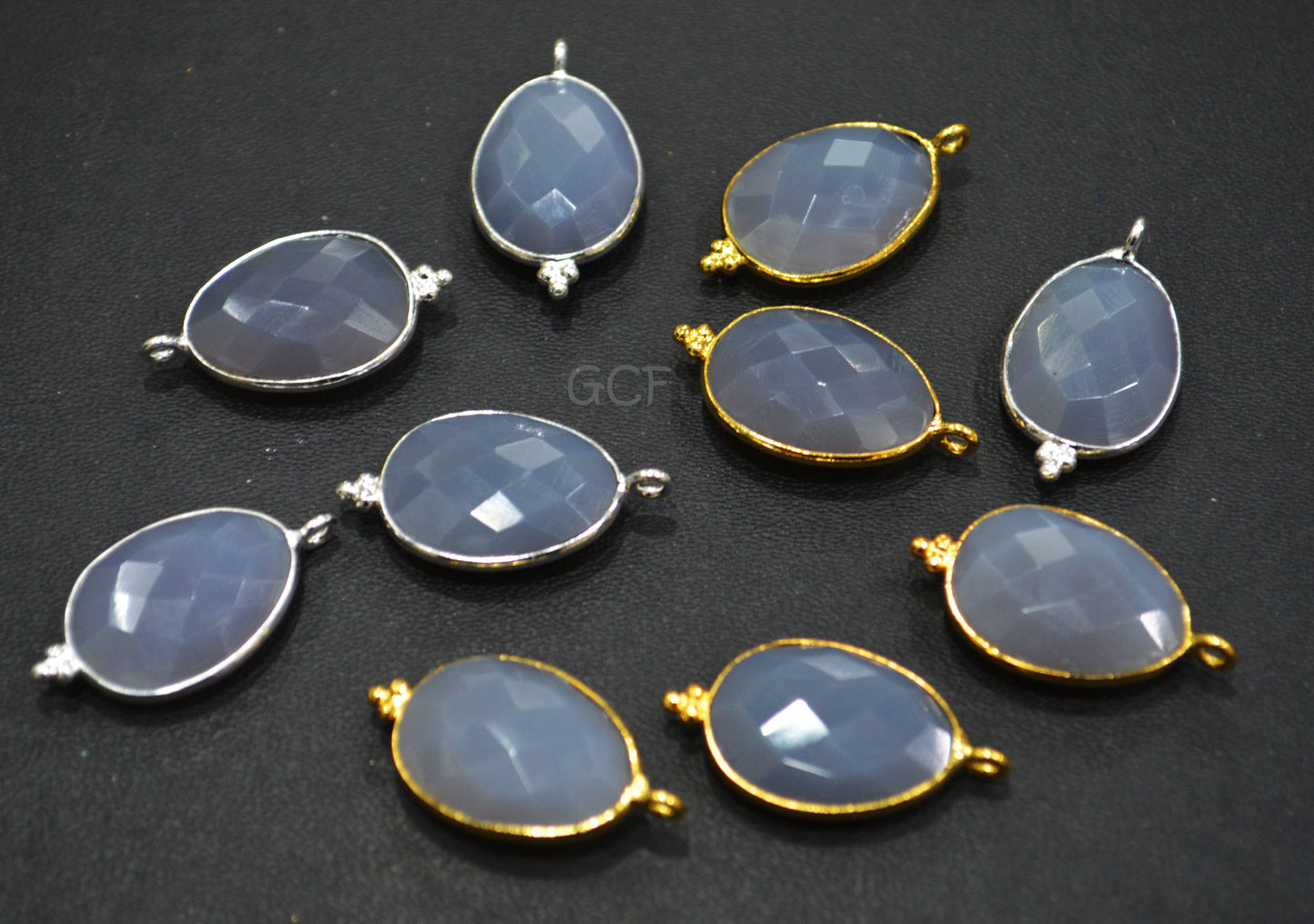Gray Chalcedony Faceted Egg Shape Single Bail Connector , Gray Chalcedony Egg Shape Bezel Connector , Sold By Piece , 14x21 mm , RB-6914