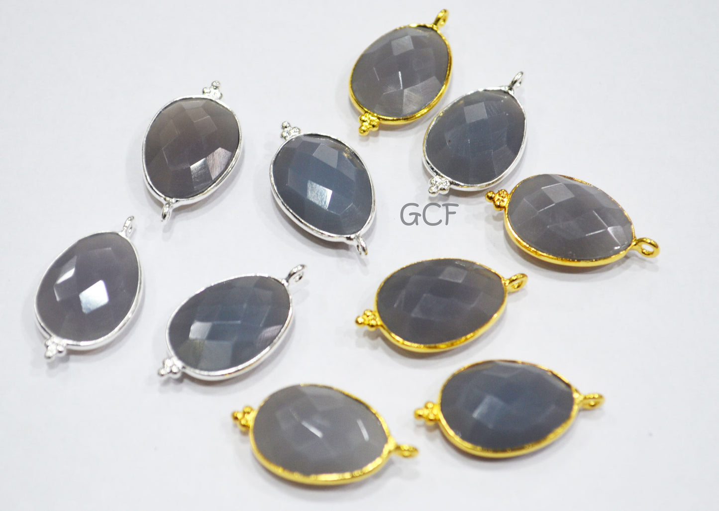 Gray Chalcedony Faceted Egg Shape Single Bail Connector , Gray Chalcedony Egg Shape Bezel Connector , Sold By Piece , 14x21 mm , RB-6914