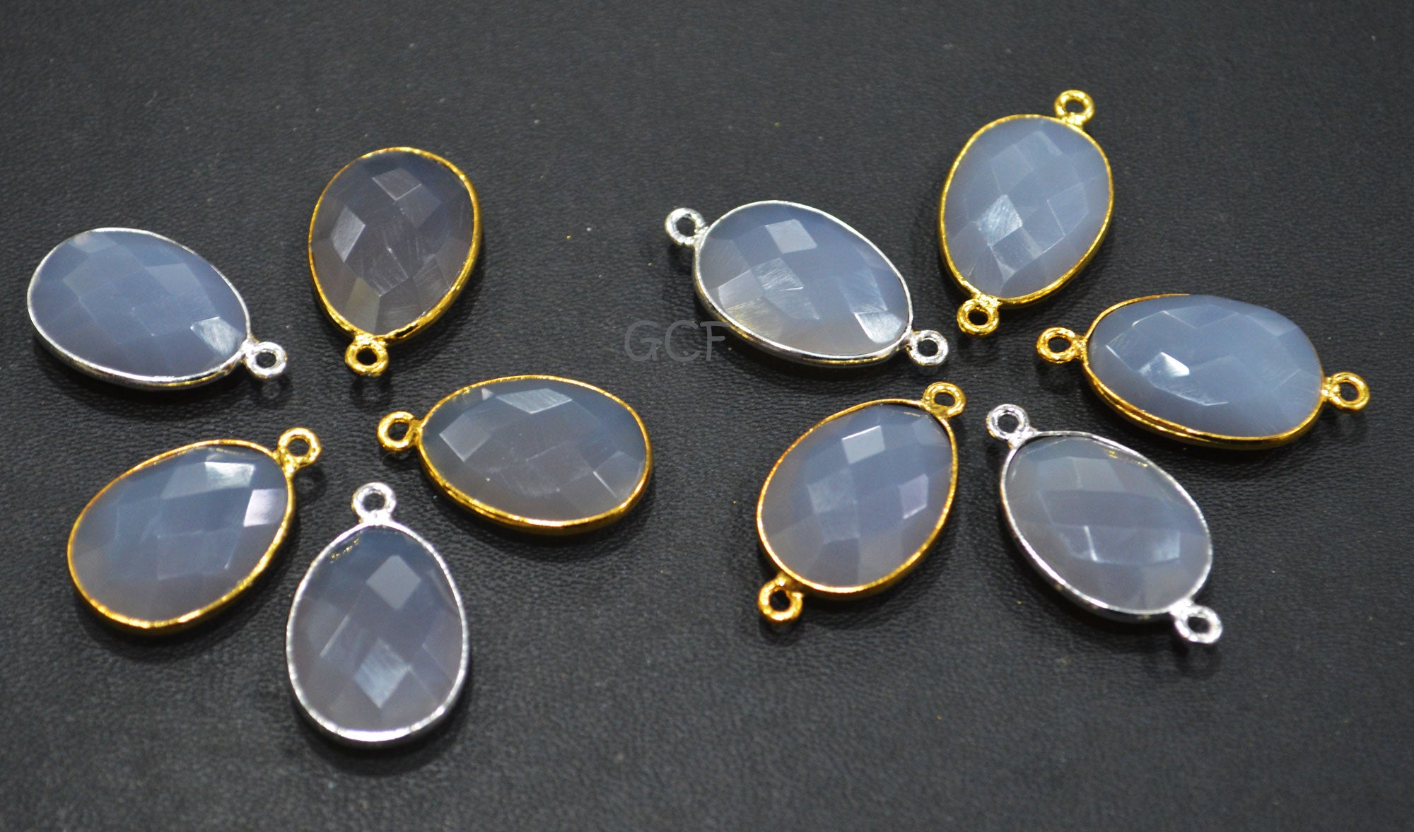 Gray Chalcedony Faceted Egg Shape Connector , Gray Chalcedony Single And Double Bail Bezel Connector , Sold By Piece , 14x18 mm , RB-6915