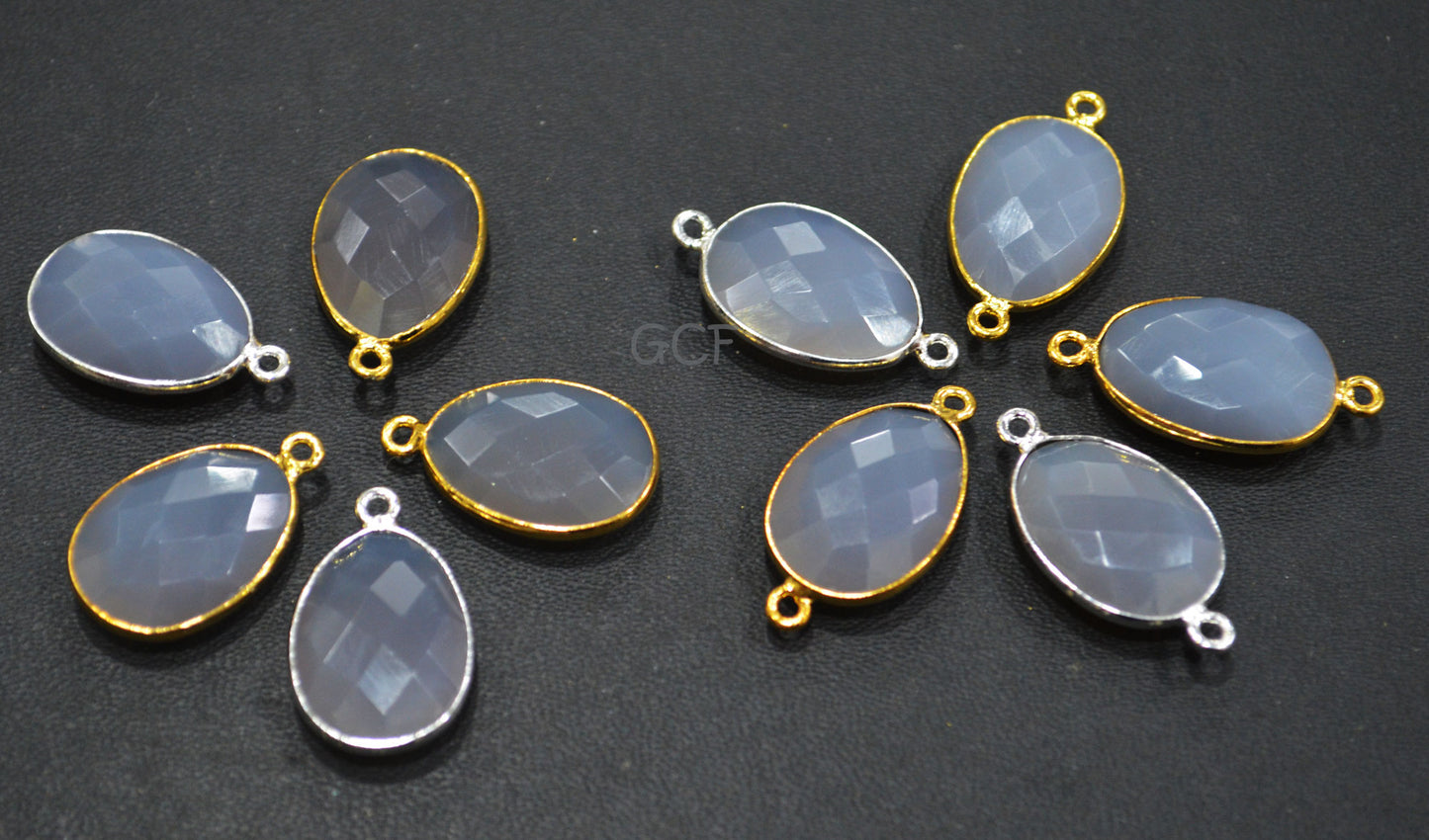 Gray Chalcedony Faceted Egg Shape Connector , Gray Chalcedony Single And Double Bail Bezel Connector , Sold By Piece , 14x18 mm , RB-6915