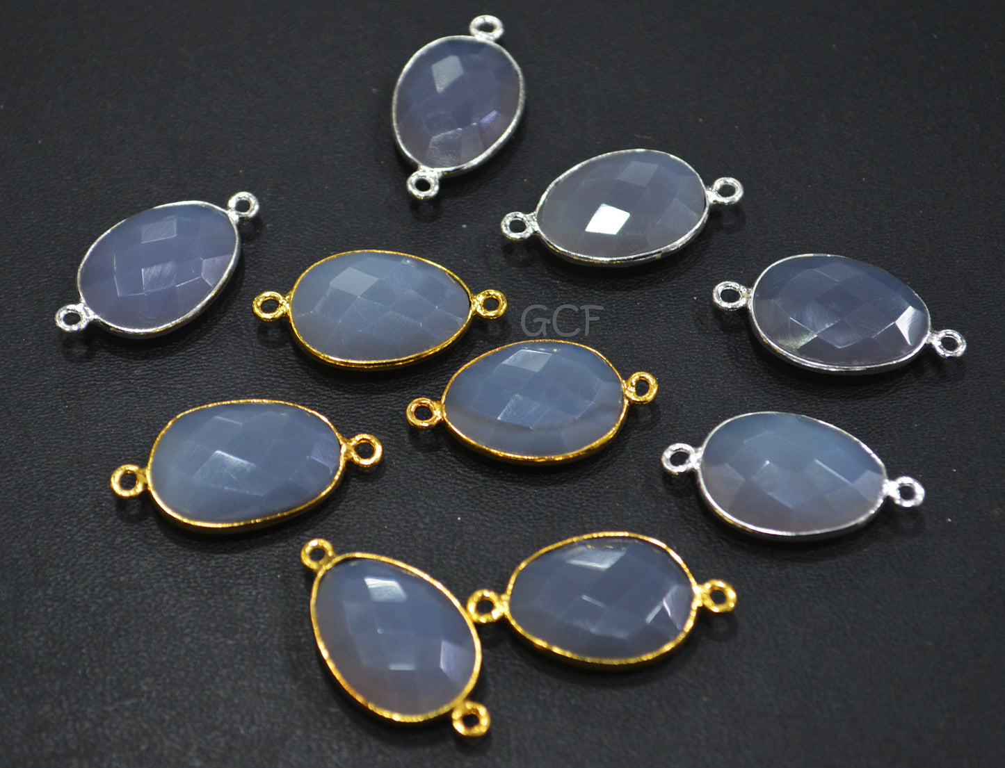 Gray Chalcedony Faceted Egg Shape Connector , Gray Chalcedony Single And Double Bail Bezel Connector , Sold By Piece , 14x18 mm , RB-6915