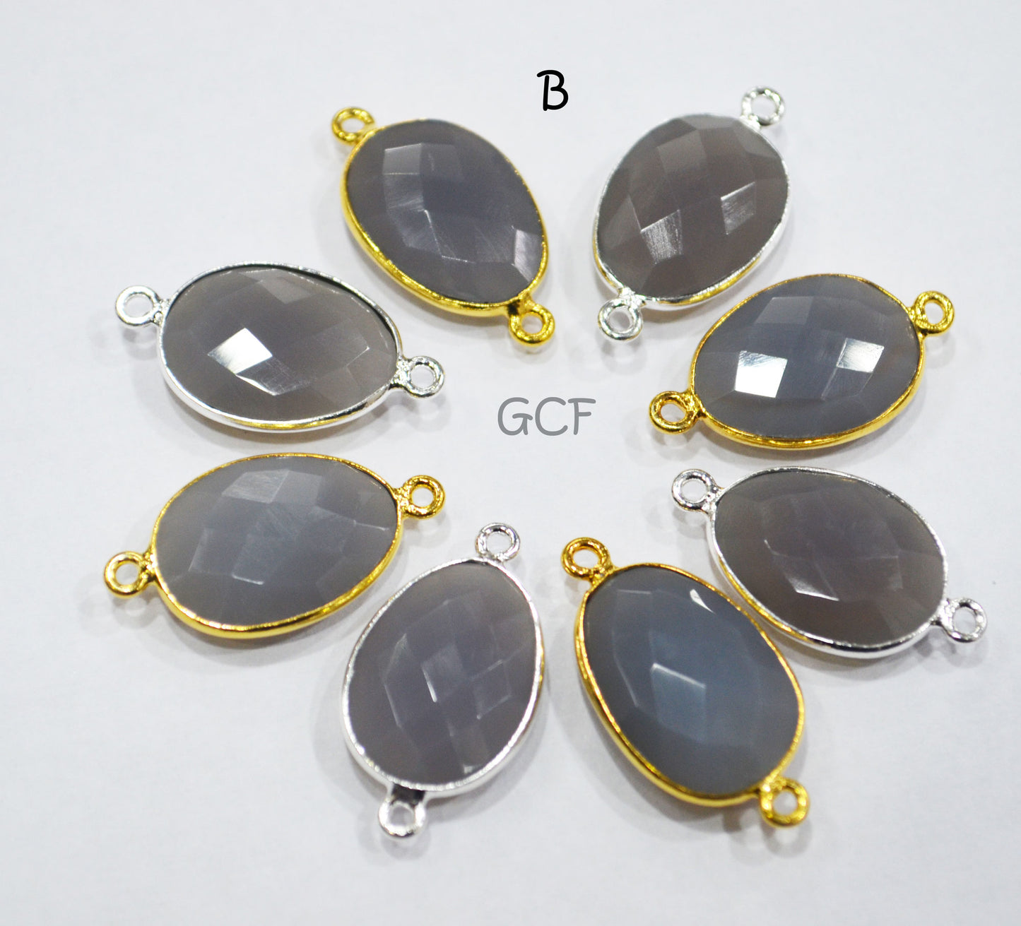 Gray Chalcedony Faceted Egg Shape Connector , Gray Chalcedony Single And Double Bail Bezel Connector , Sold By Piece , 14x18 mm , RB-6915