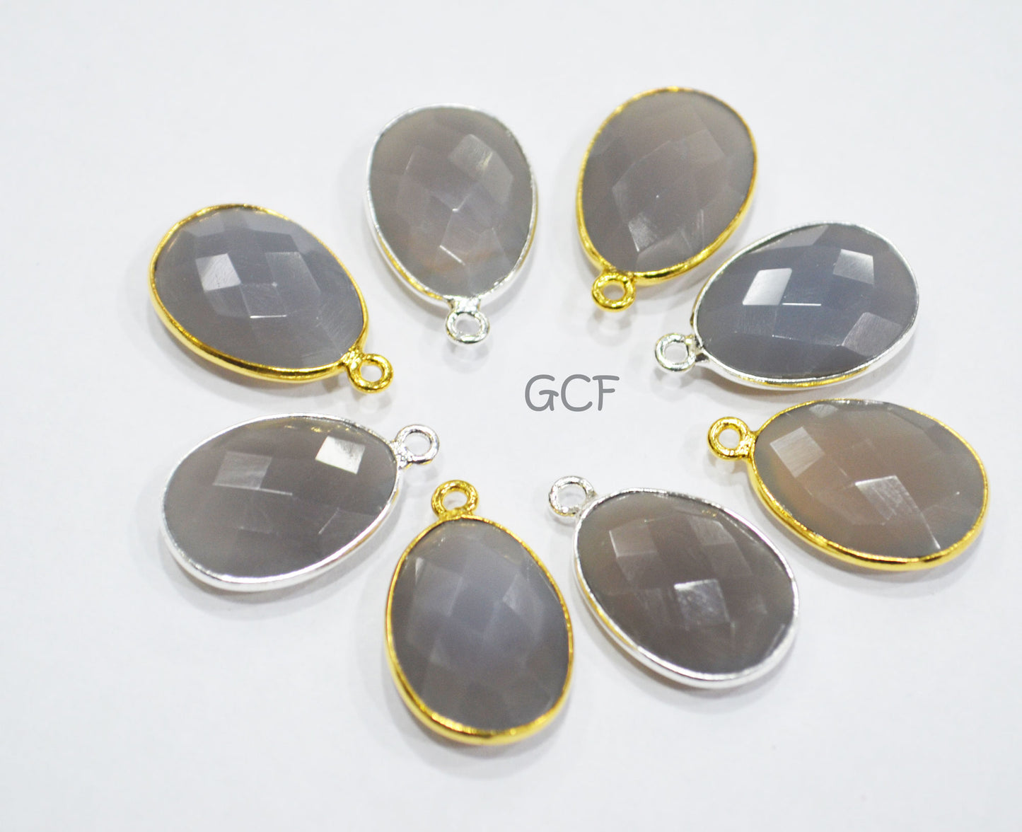 Gray Chalcedony Faceted Egg Shape Connector , Gray Chalcedony Single And Double Bail Bezel Connector , Sold By Piece , 14x18 mm , RB-6915