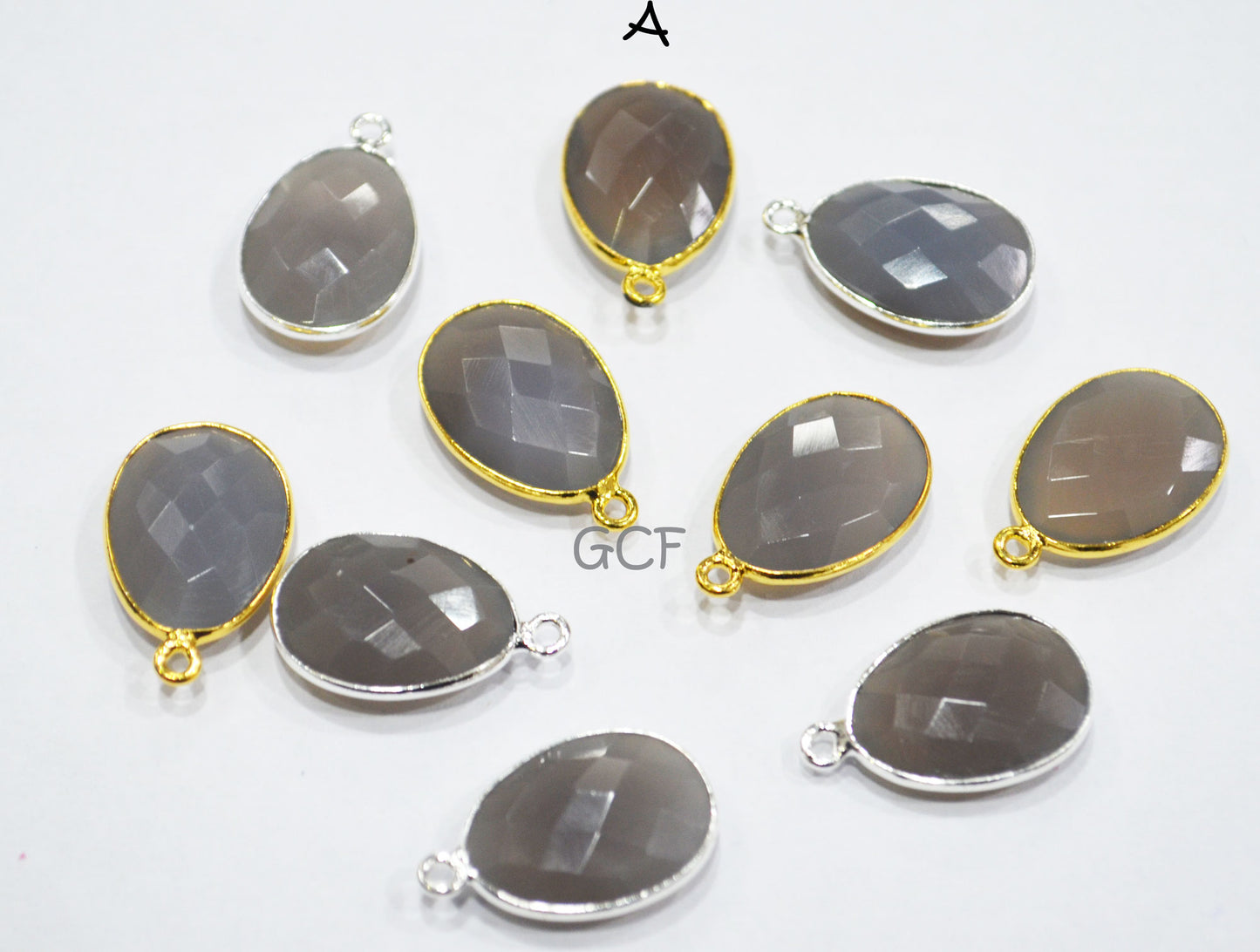 Gray Chalcedony Faceted Egg Shape Connector , Gray Chalcedony Single And Double Bail Bezel Connector , Sold By Piece , 14x18 mm , RB-6915