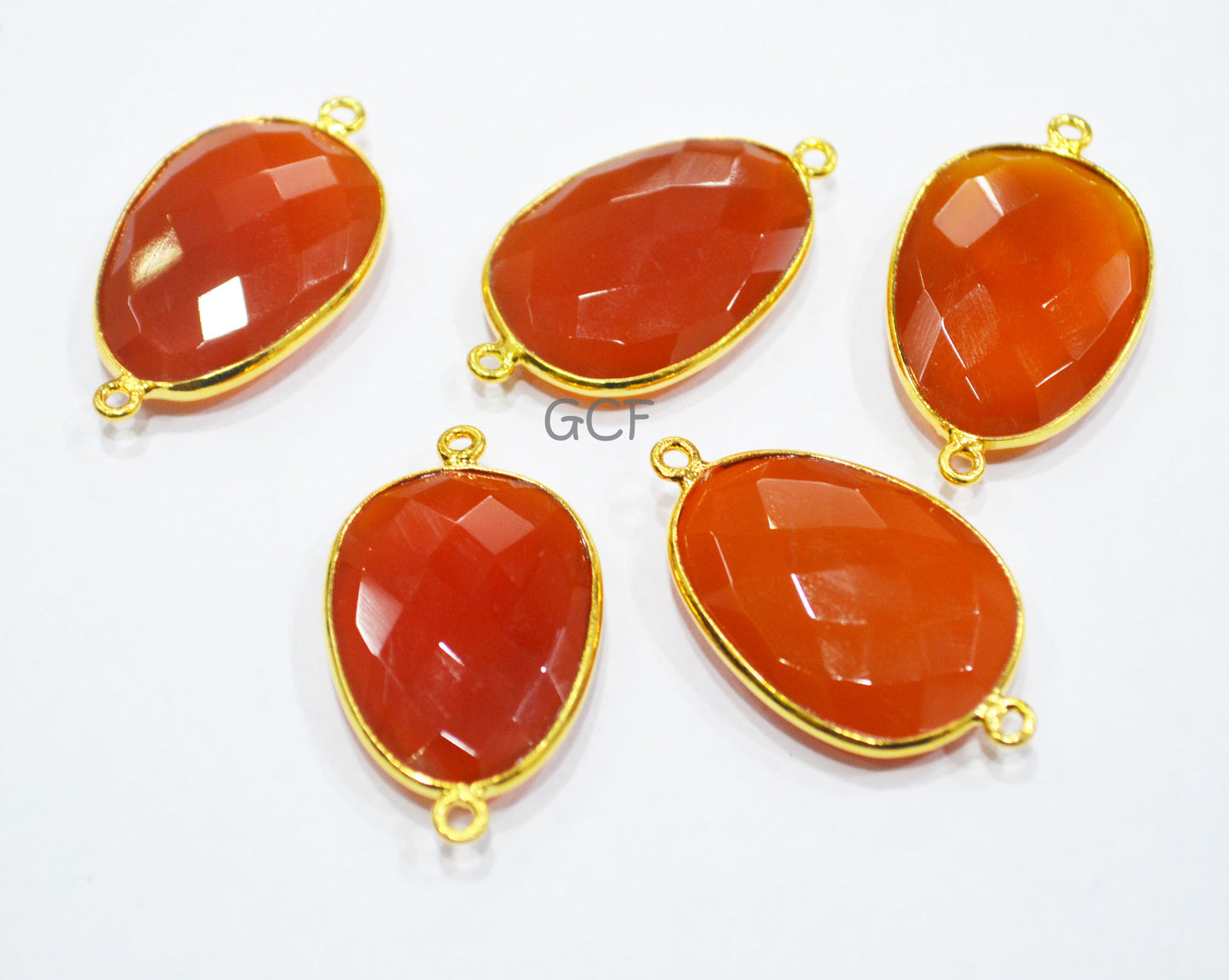 Carnelian Faceted Slice Shape Double Bail Connector , Carnelian Faceted Free Form Bezel Connector , Sold By Piece , 19x26 mm , RB-6916