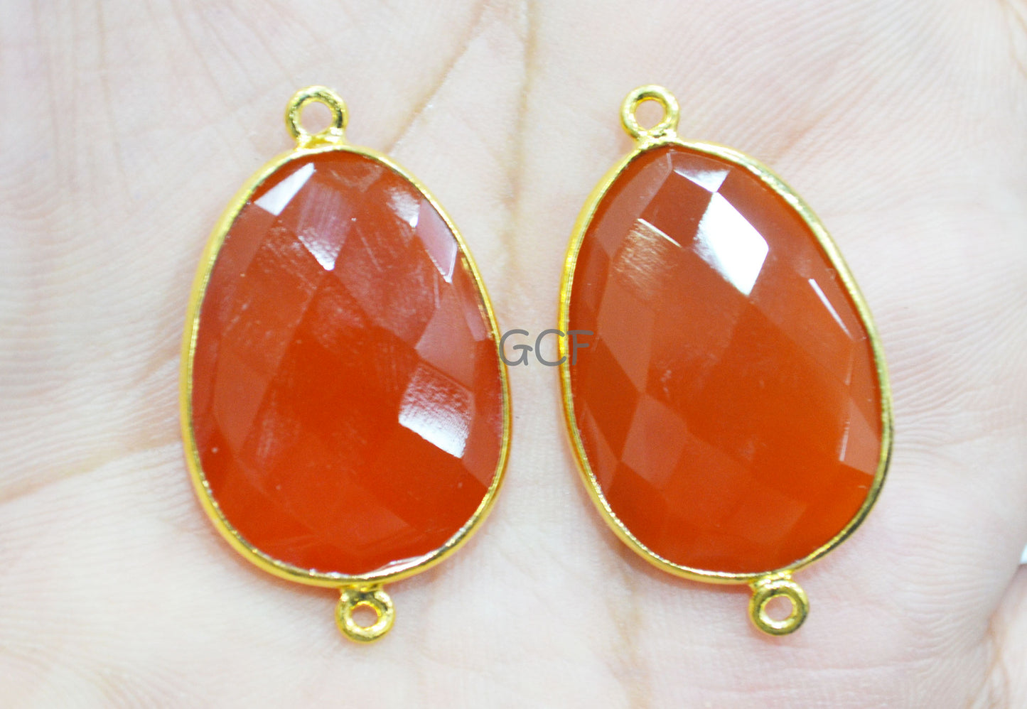 Carnelian Faceted Slice Shape Double Bail Connector , Carnelian Faceted Free Form Bezel Connector , Sold By Piece , 19x26 mm , RB-6916