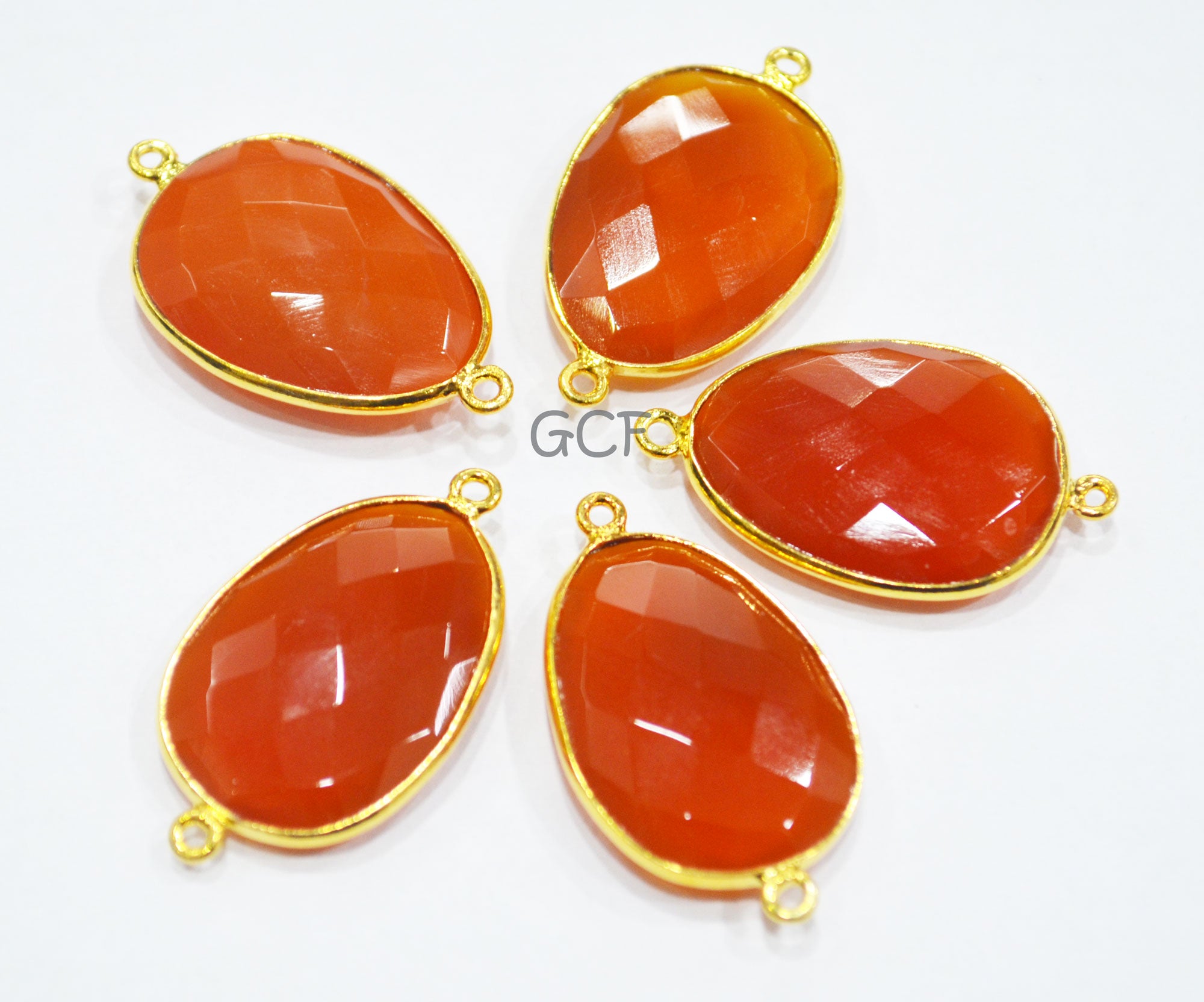 Carnelian Faceted Slice Shape Double Bail Connector , Carnelian Faceted Free Form Bezel Connector , Sold By Piece , 19x26 mm , RB-6916