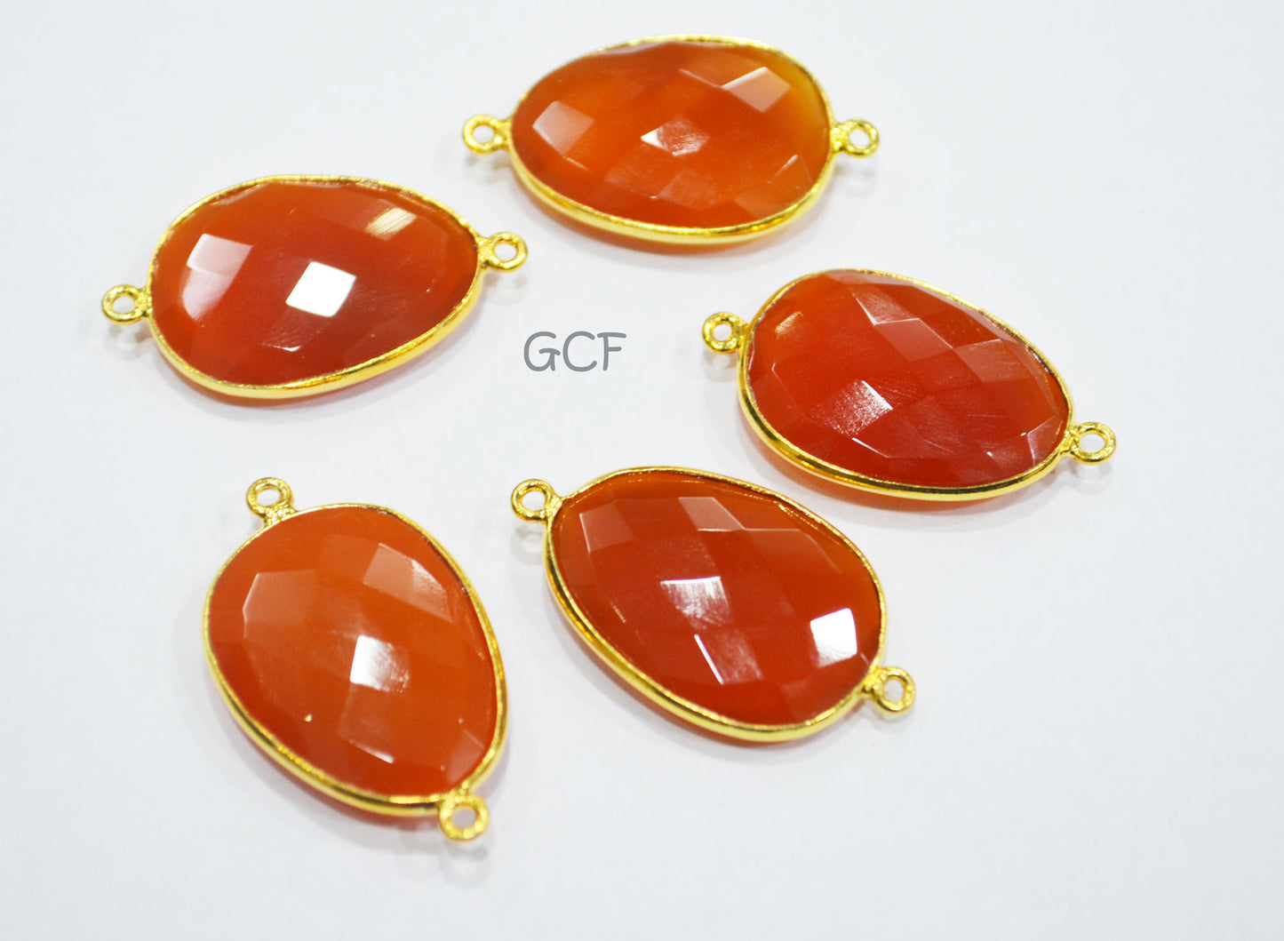 Carnelian Faceted Slice Shape Double Bail Connector , Carnelian Faceted Free Form Bezel Connector , Sold By Piece , 19x26 mm , RB-6916