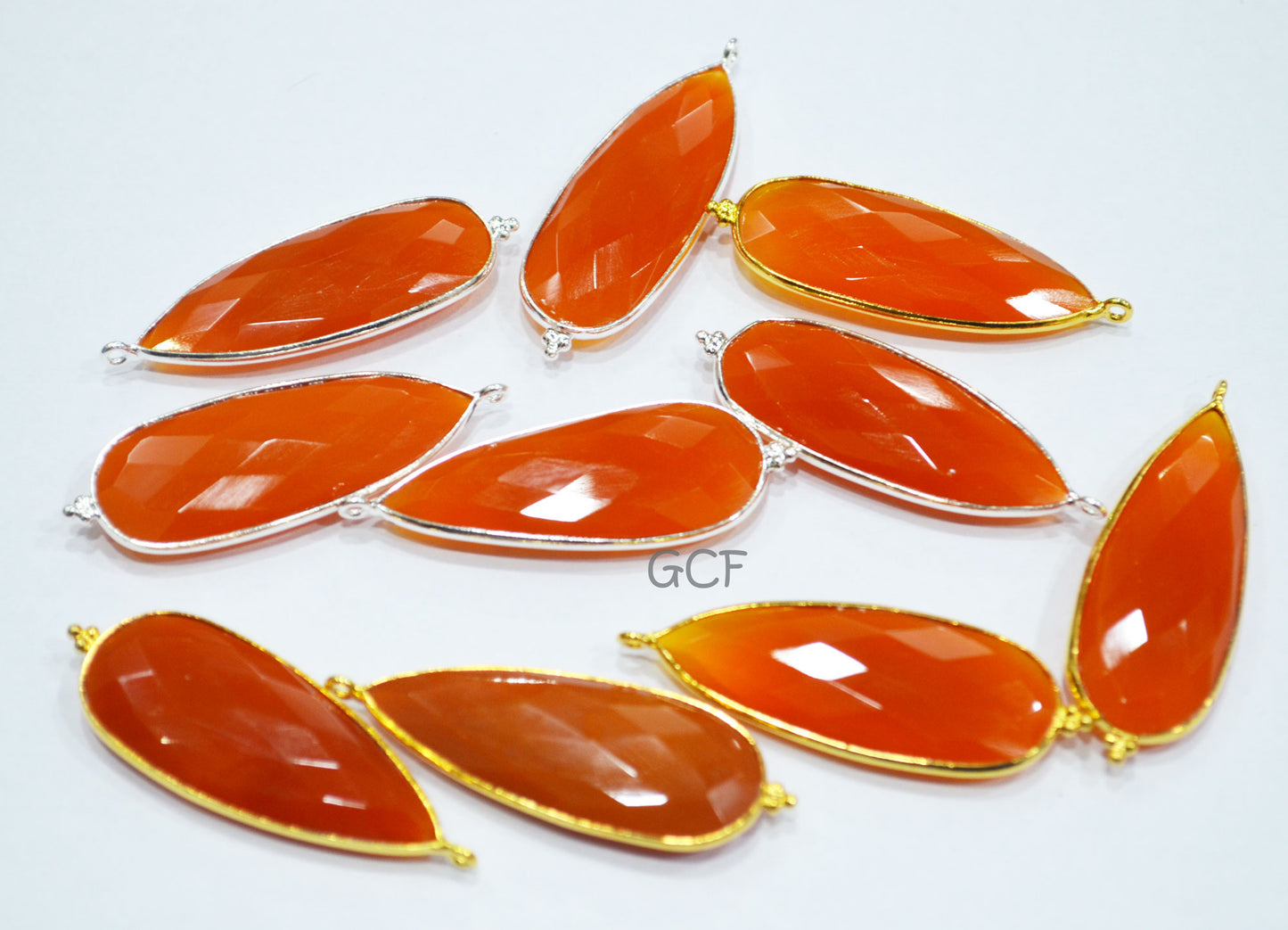 Carnelian Faceted Pear Shape Single Bail Connector , Carnelian Faceted Bezel Connector , Sold By Piece , 16x44 mm , RB-6919