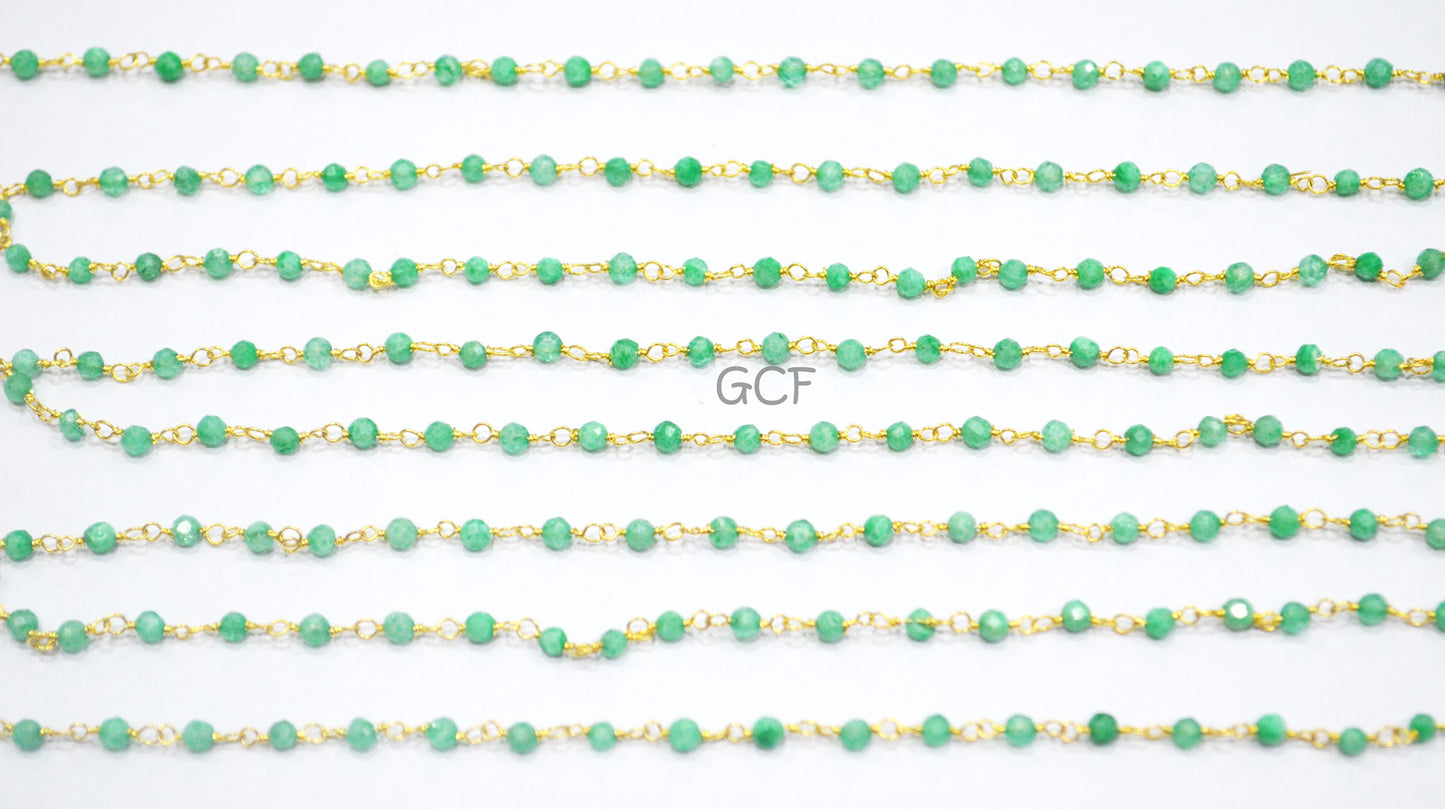 Chrysoprase Rainbow Moonstone Faceted Round Shape Rosary Chain ,Mystic Coated Green Moonstone Wire Wrapped Chain , 2 mm ,6922