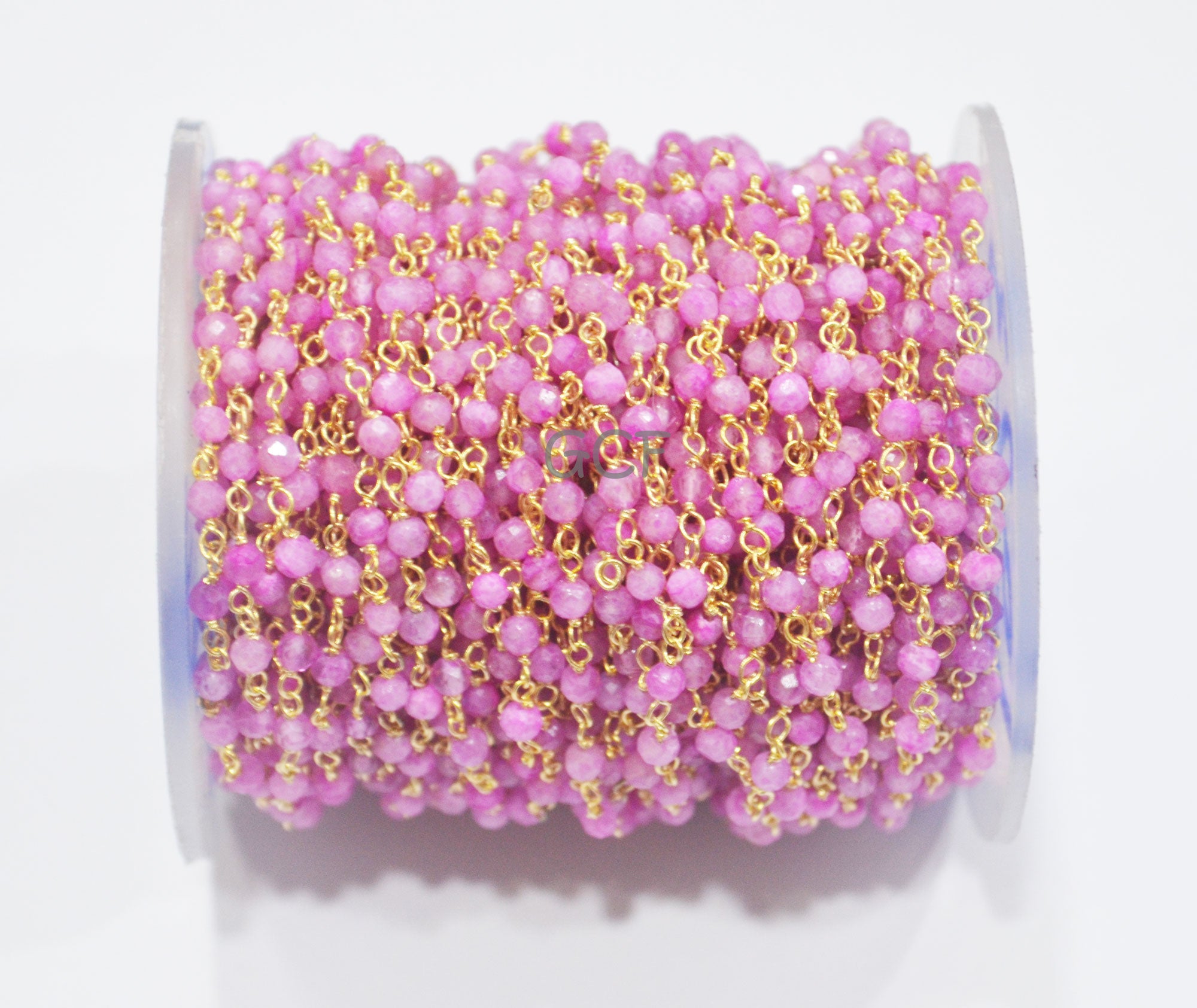 Pink Rainbow Moonstone Faceted Round Shape Rosary Chain , Mystic Coated Pink Moonstone Wire Wrapped Chain , 2 mm , 6923