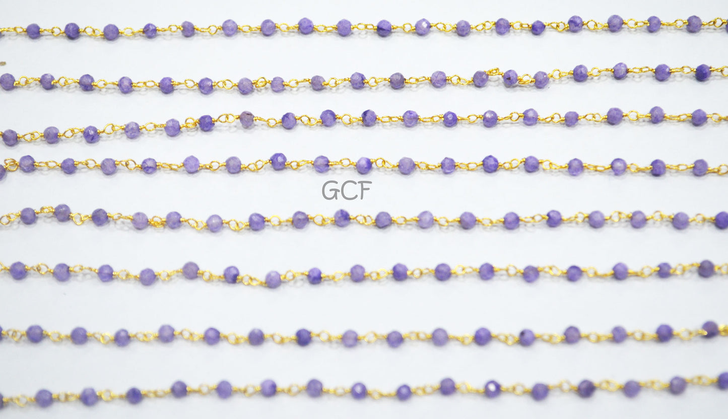 Purple Rainbow Moonstone Faceted Round Shape Rosary Chain , Mystic Coated Purple Moonstone Wire Wrapped Chain , 2 mm , 6924