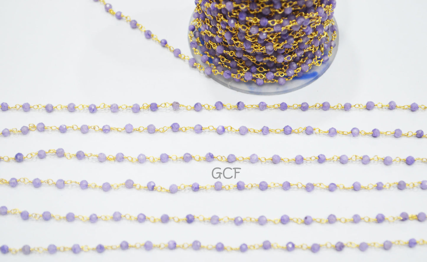 Purple Rainbow Moonstone Faceted Round Shape Rosary Chain , Mystic Coated Purple Moonstone Wire Wrapped Chain , 2 mm , 6924