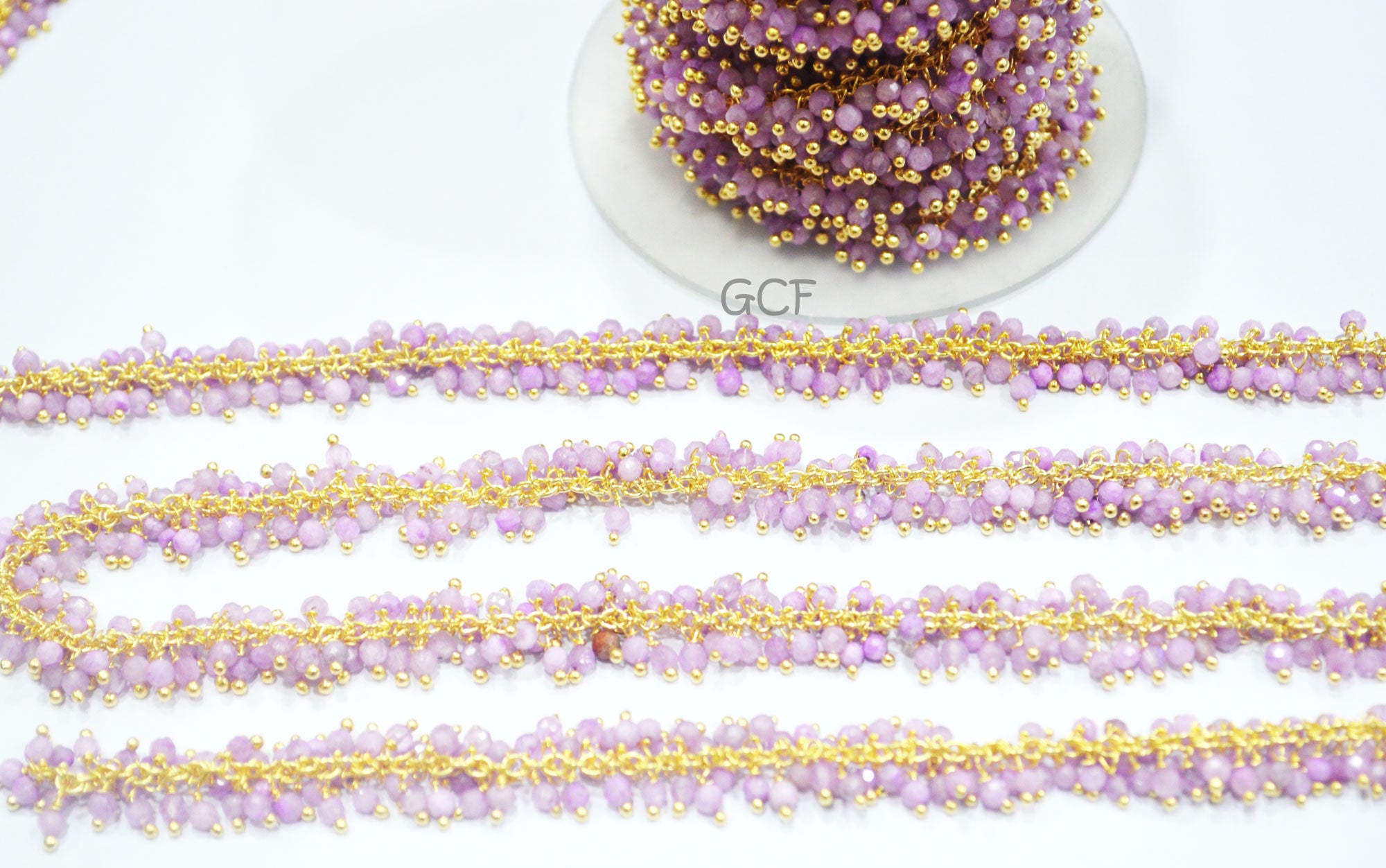Lavender Rainbow Moonstone Faceted Round Shape Grape Chain ,Mystic Coated Lavender Moonstone Dangling Chain , 2-2.5 mm , 6926